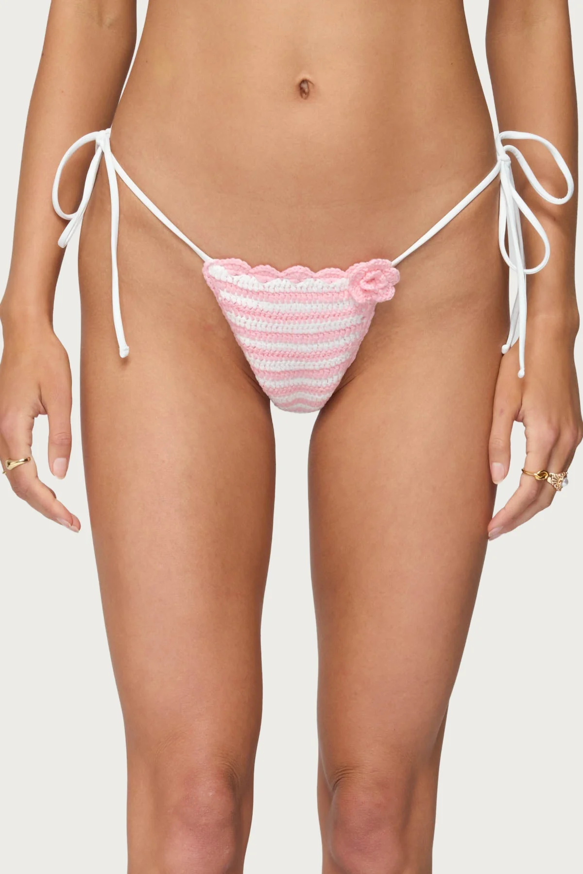 Pink and White Crochet Bikini Bottom Swimwear