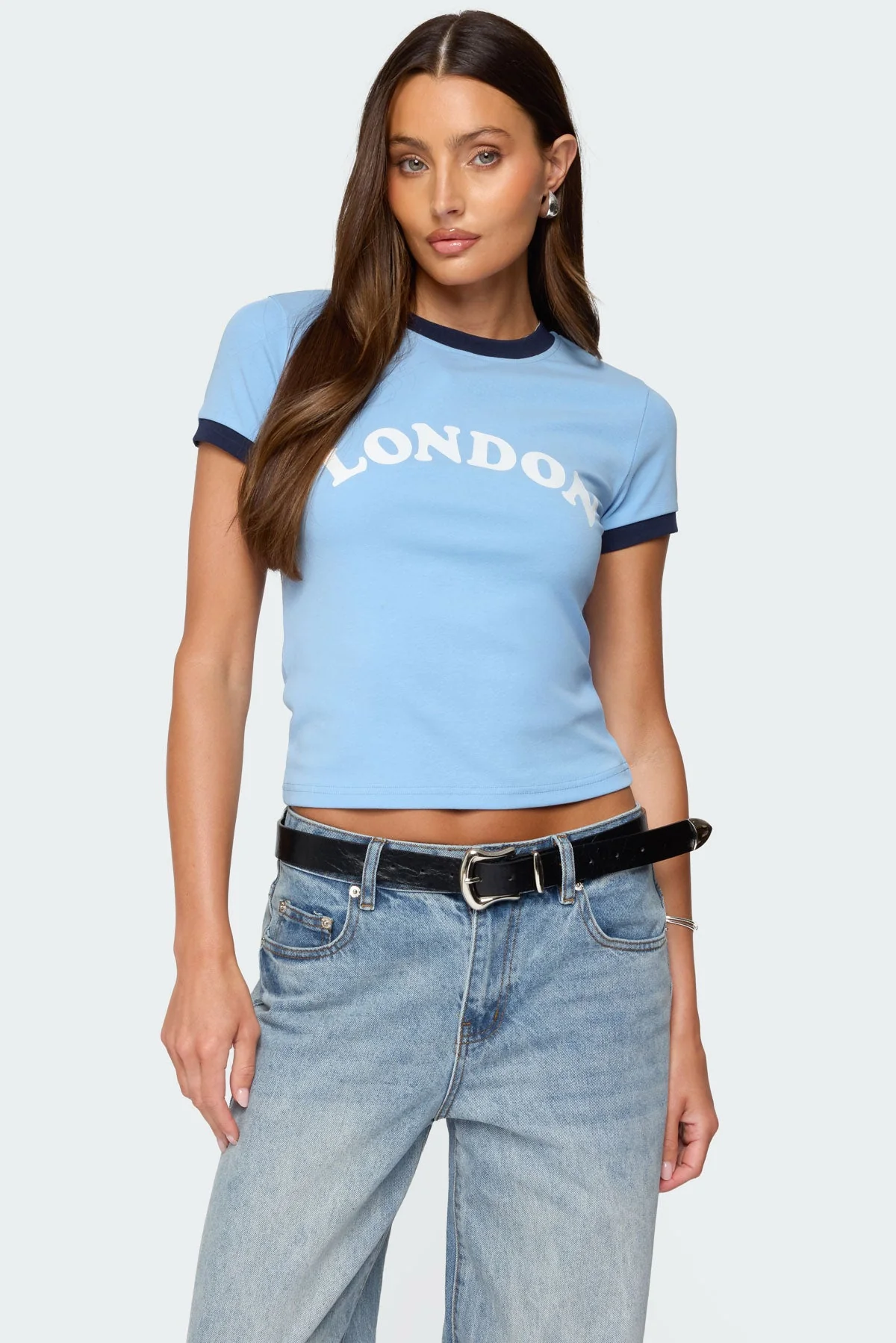 Light Blue Graphic Contrast T-Shirt