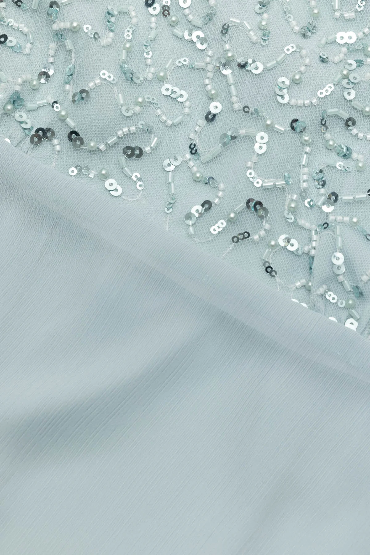 Sheer Chiffon Bead Detail Strapless Top Blue