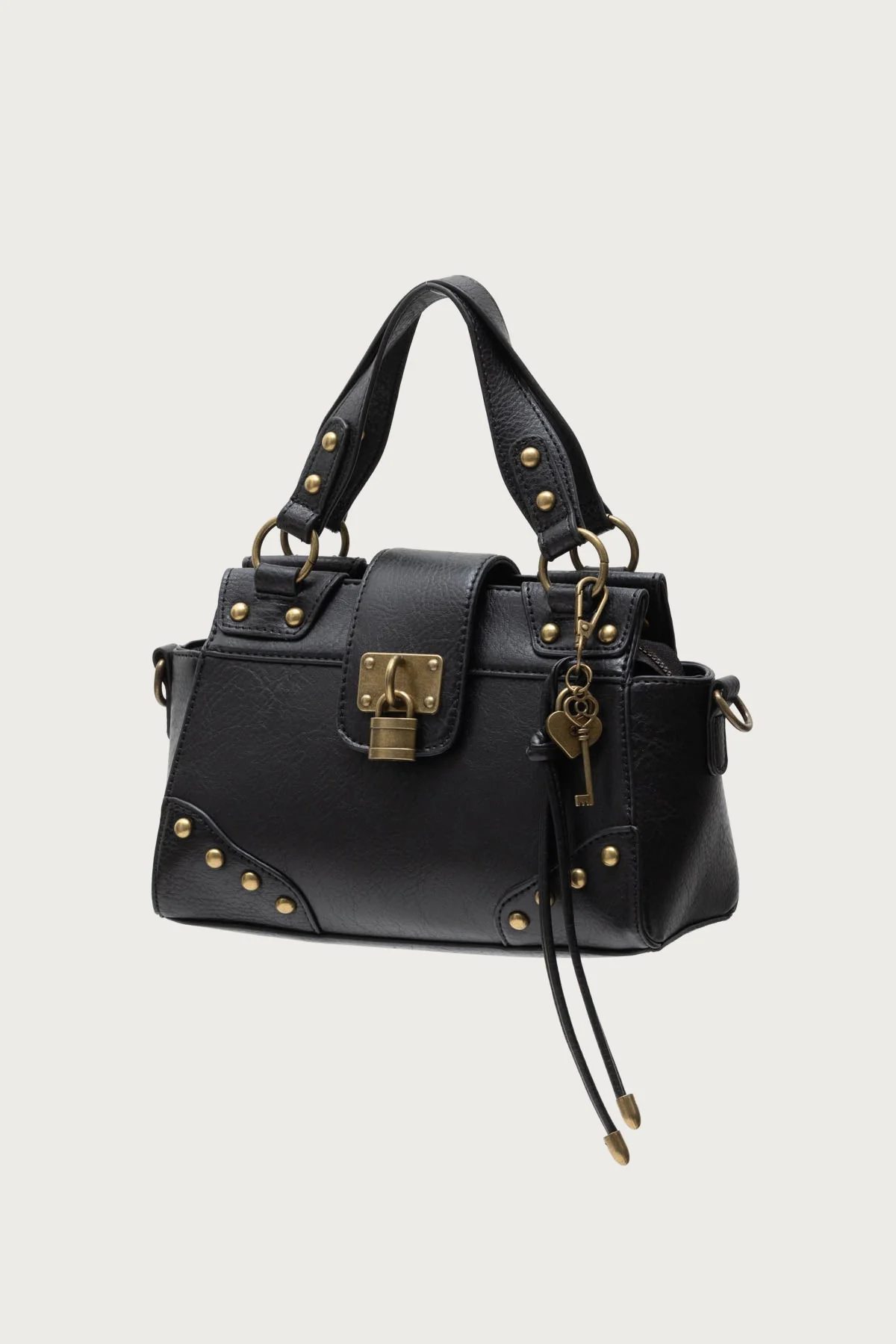 Black Faux Leather Shoulder Bag Stud Detailing