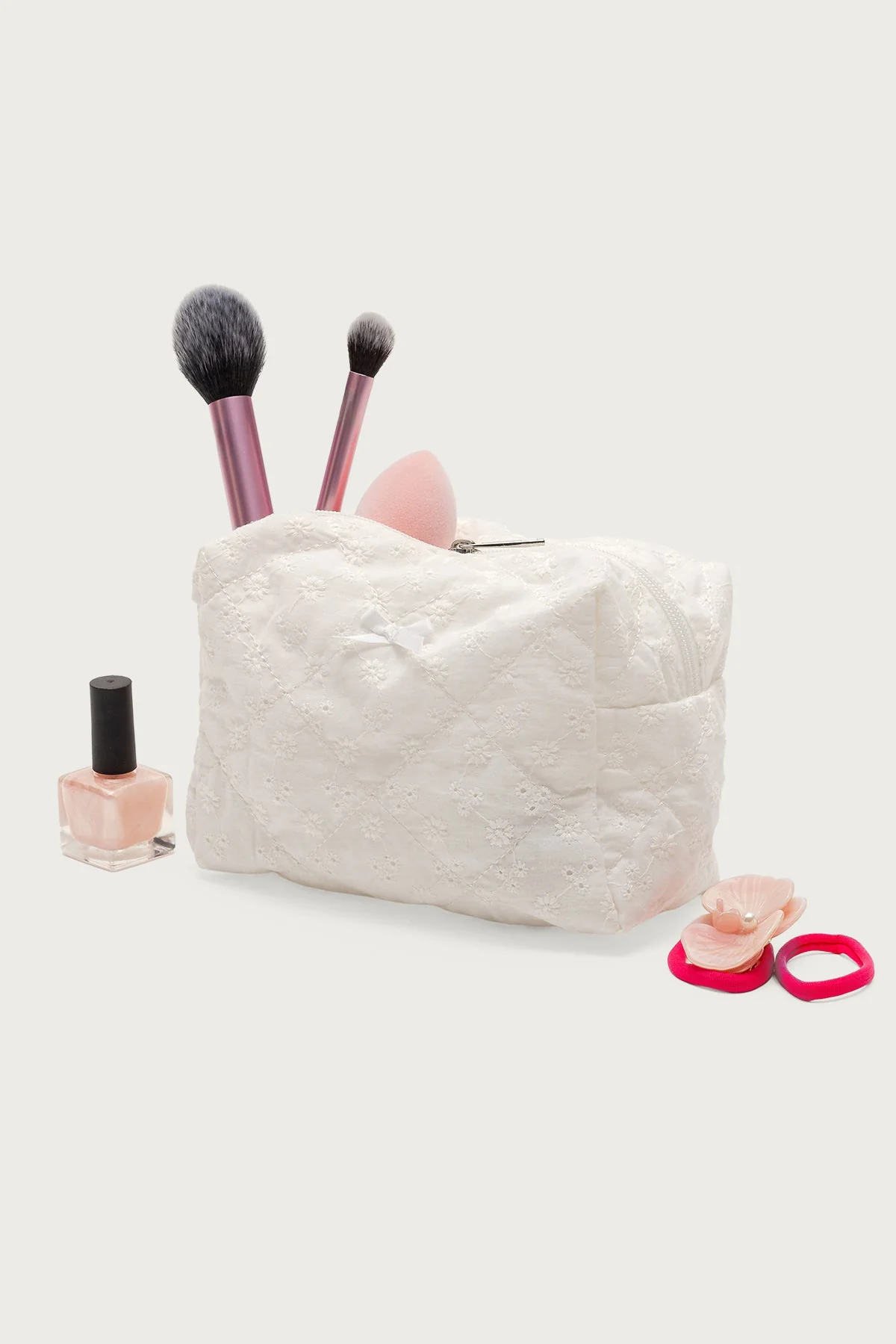 White Eyelet Makeup Pouch Organizer