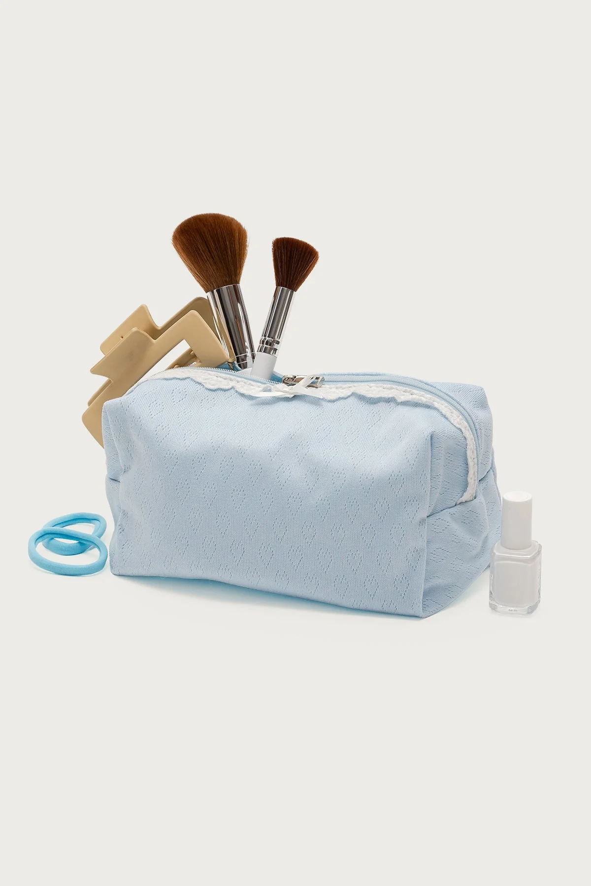 Blue Heart Pointelle Makeup Pouch Organizer