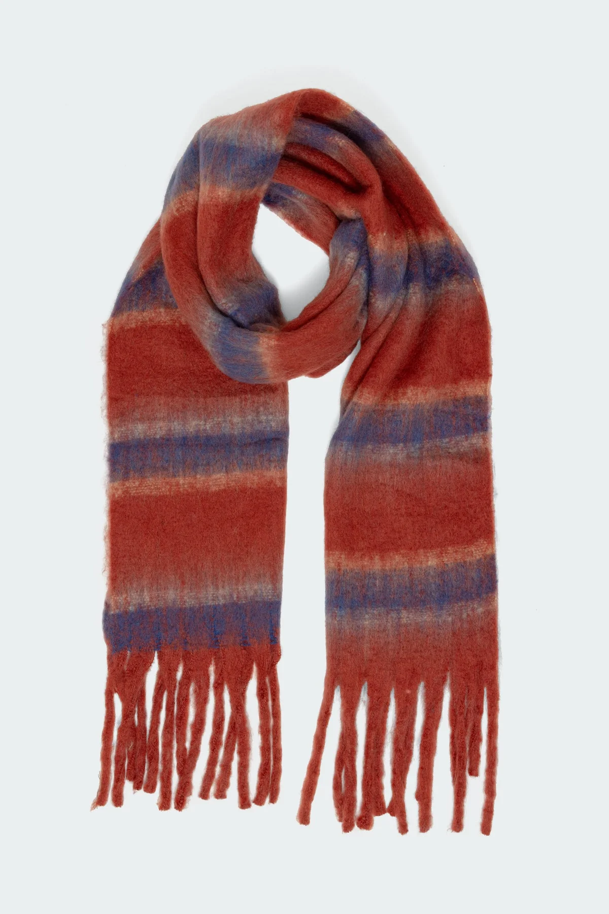 Red Chunky Striped Scarf Polyester Unisex