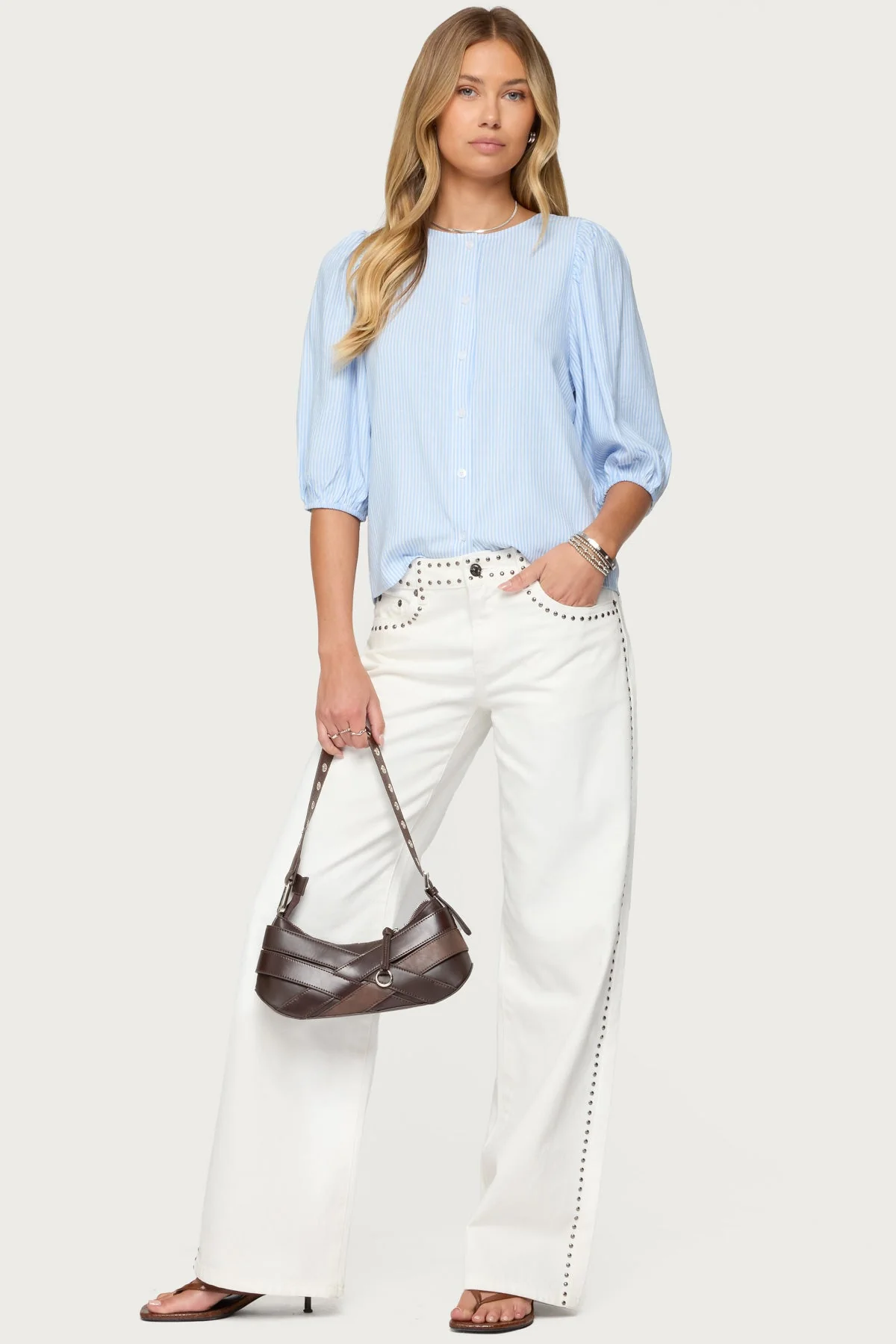 Light Blue Pinstripe Linen Button-Up Shirt