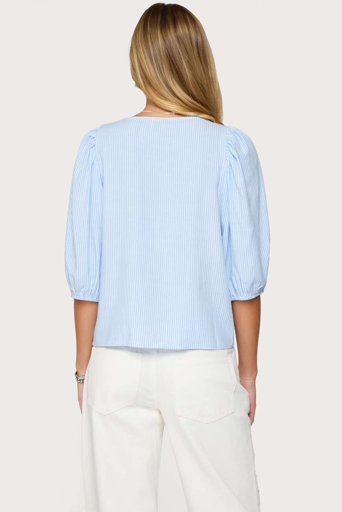 Light Blue Pinstripe Linen Button-Up Shirt