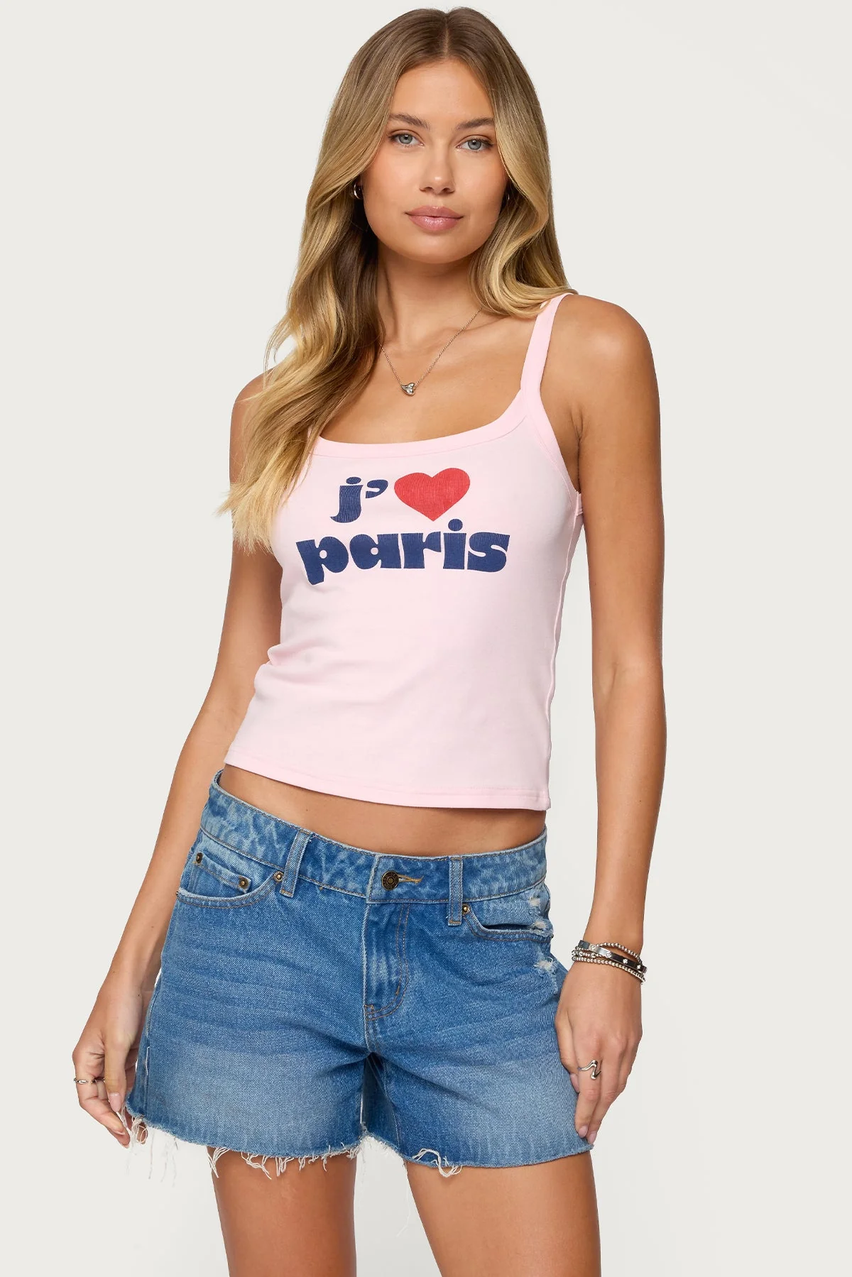 Graphic Love Paris Printed Tank Top in Light Pink