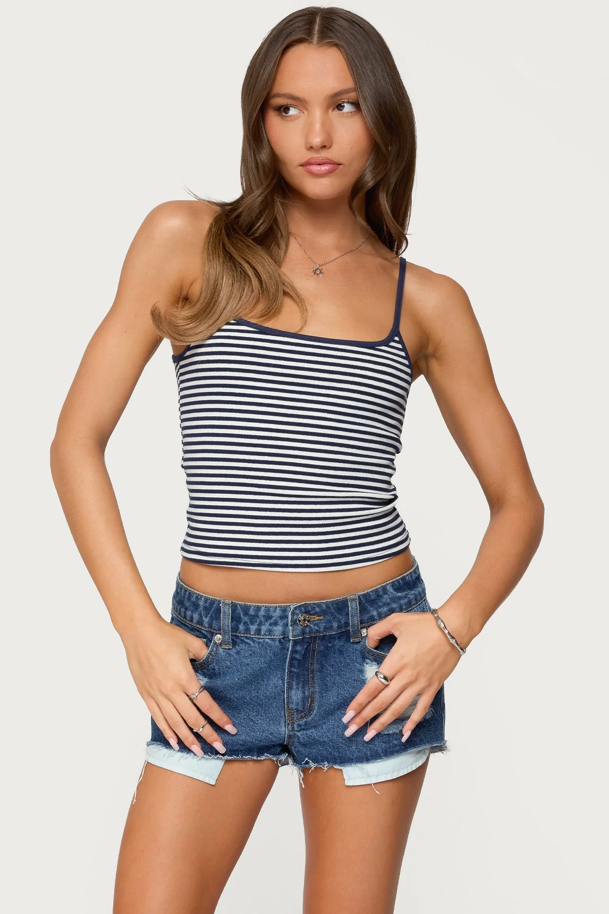 Navy Stripe Tank Top Womens Sleeveless Casual Shirt