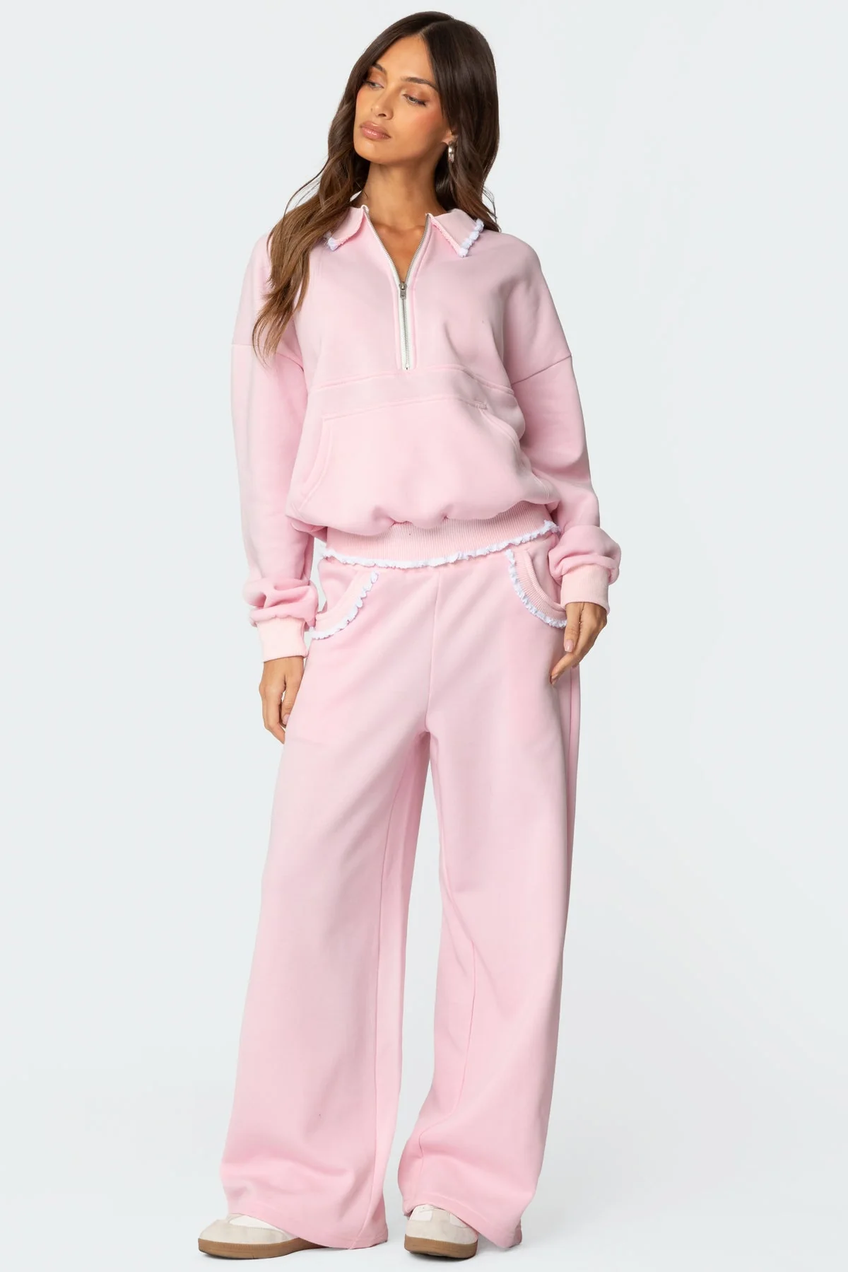 Light Pink Ruffle Trim Sweatpants for Women