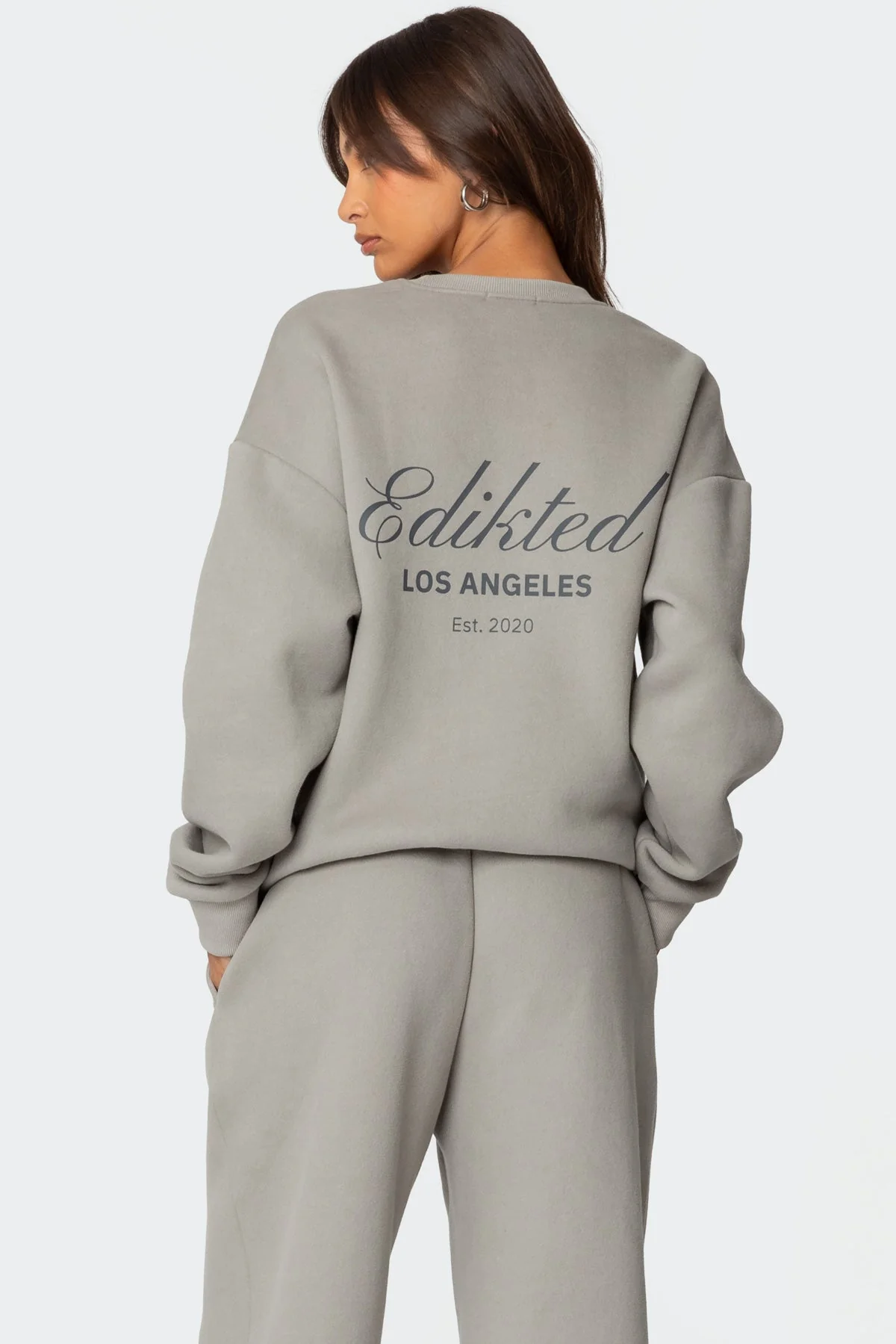 Gray Long Sleeve Graphic Sweatshirt Set
