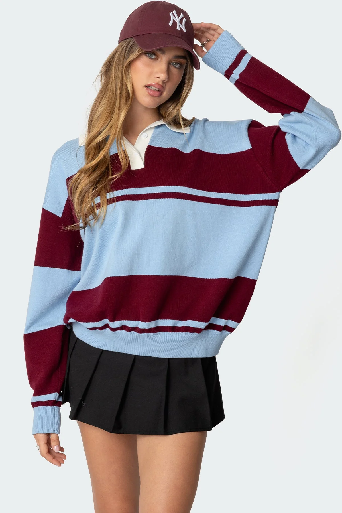 Striped Knit Polo Sweater