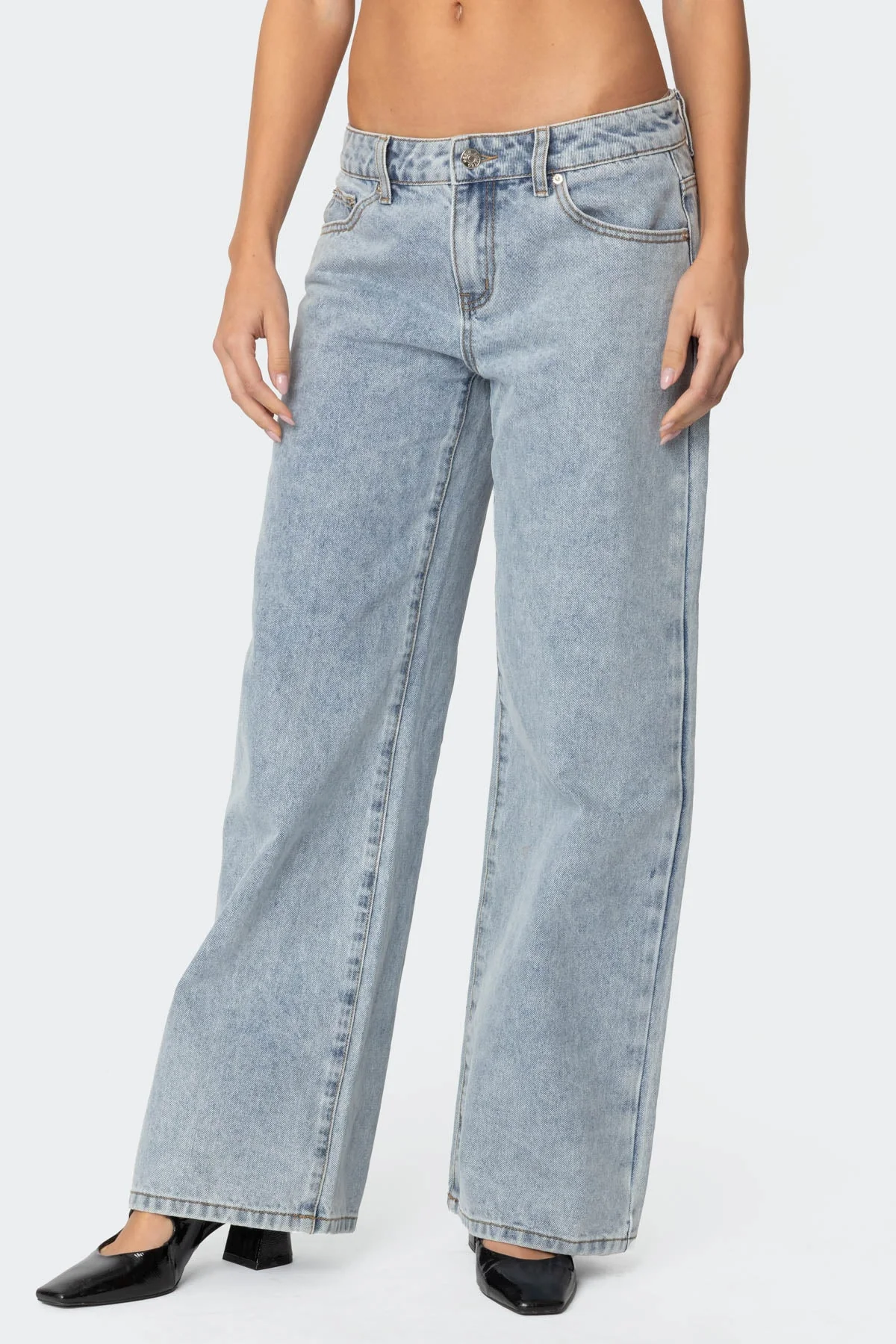 Washed Denim Low Rise Heart Detail Jeans