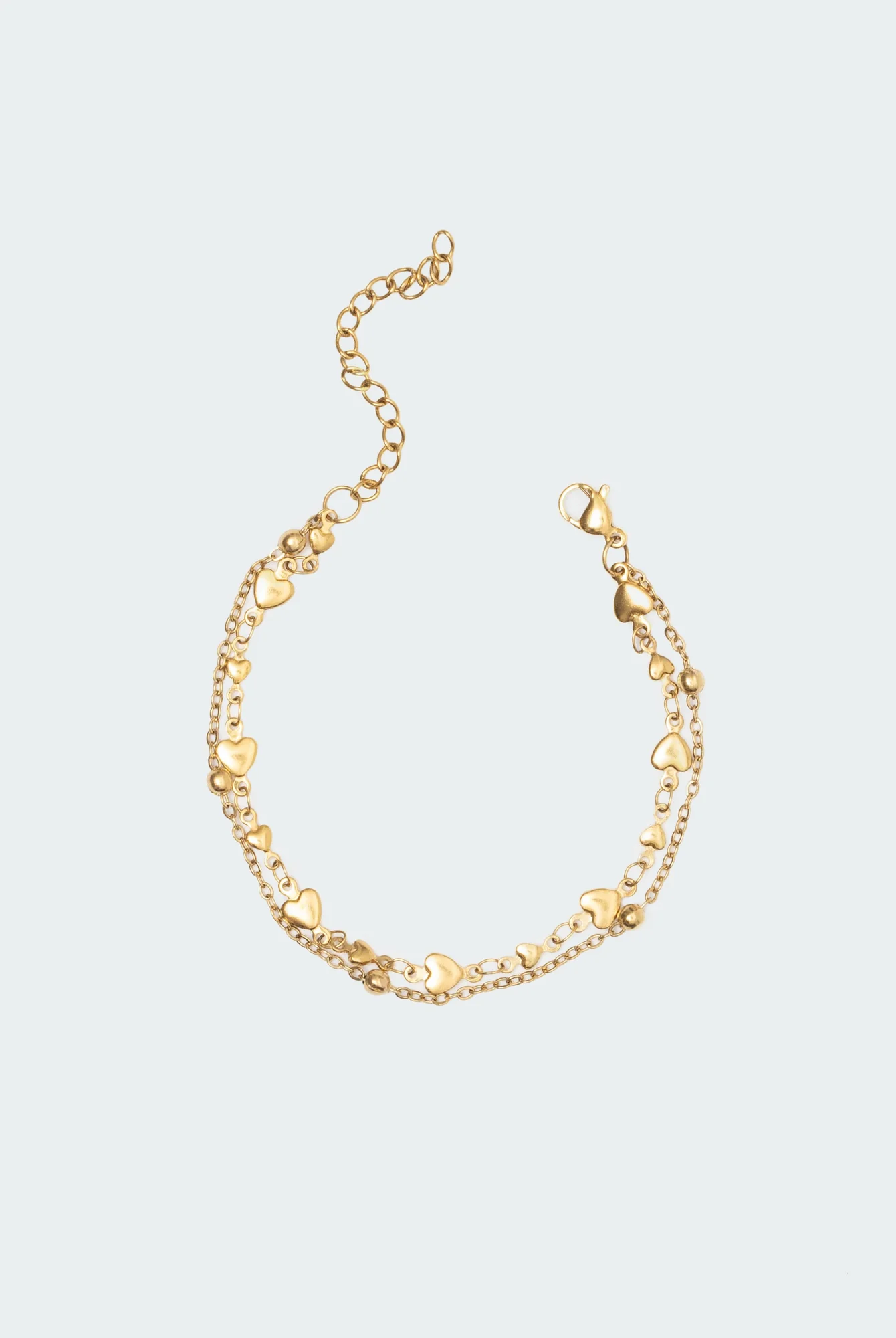 Heart Detail Double Chain Gold Bracelet