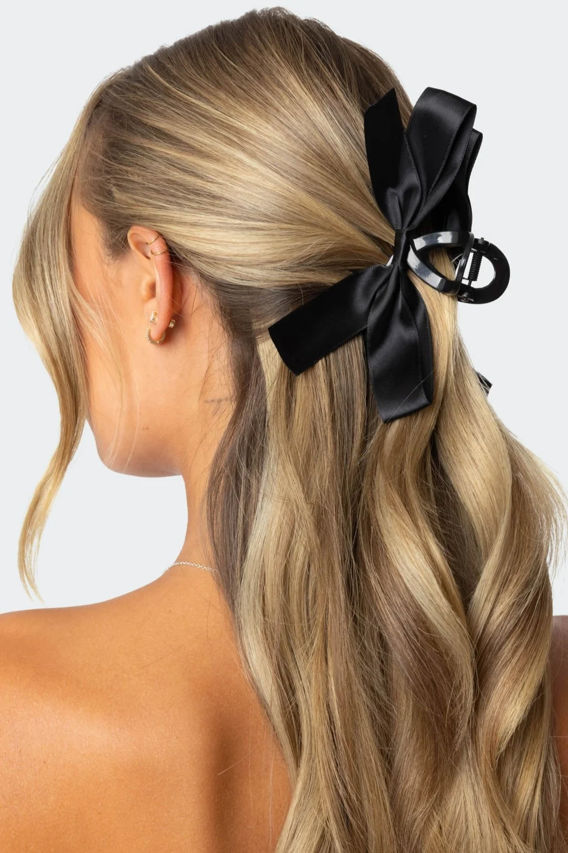 Black Satin Bow Hair Clip for Women and Girls