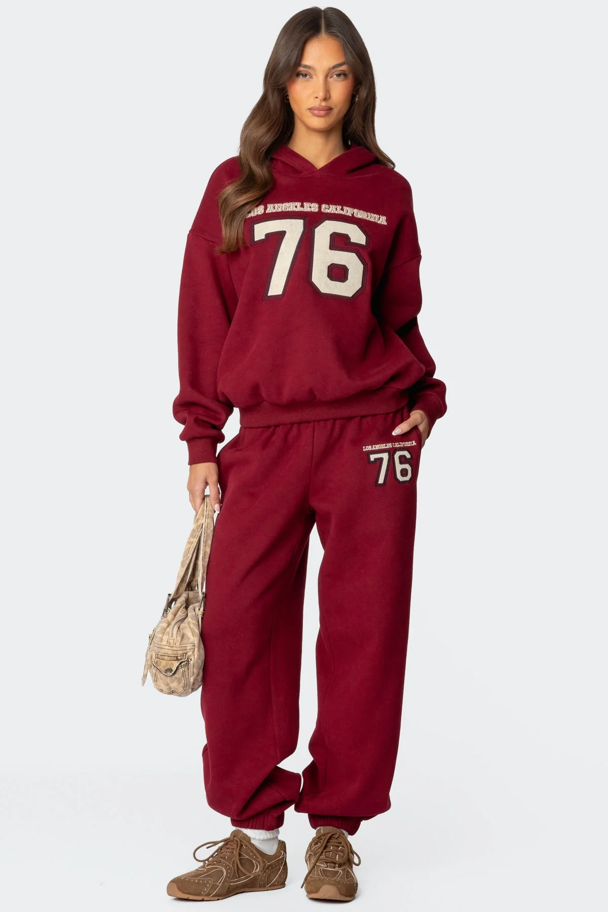 Burgundy Graphic Text Hoodie Set