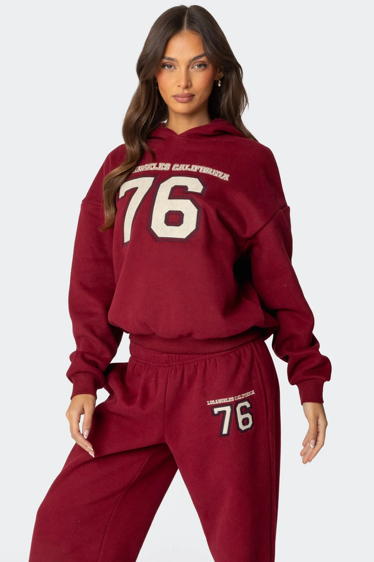 Burgundy Graphic Text Hoodie Set