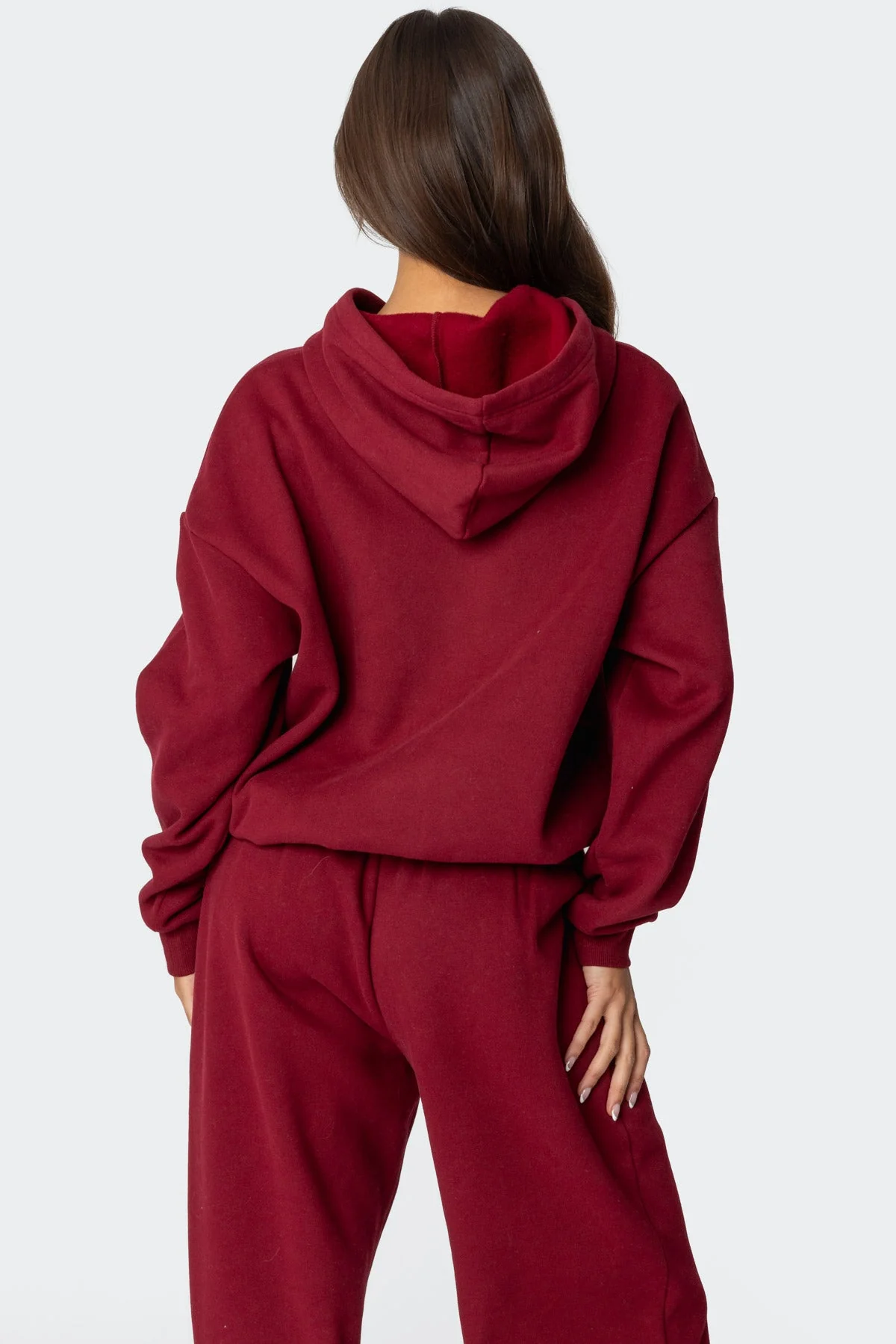 Burgundy Graphic Text Hoodie Set
