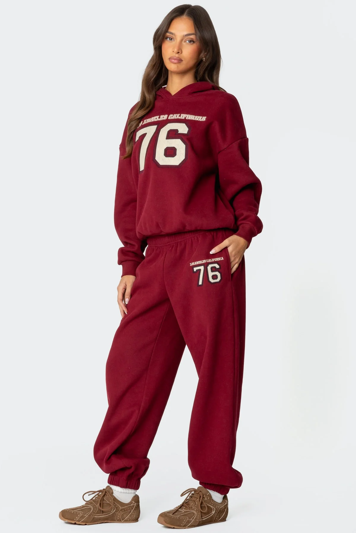 Burgundy Graphic Text Hoodie Set