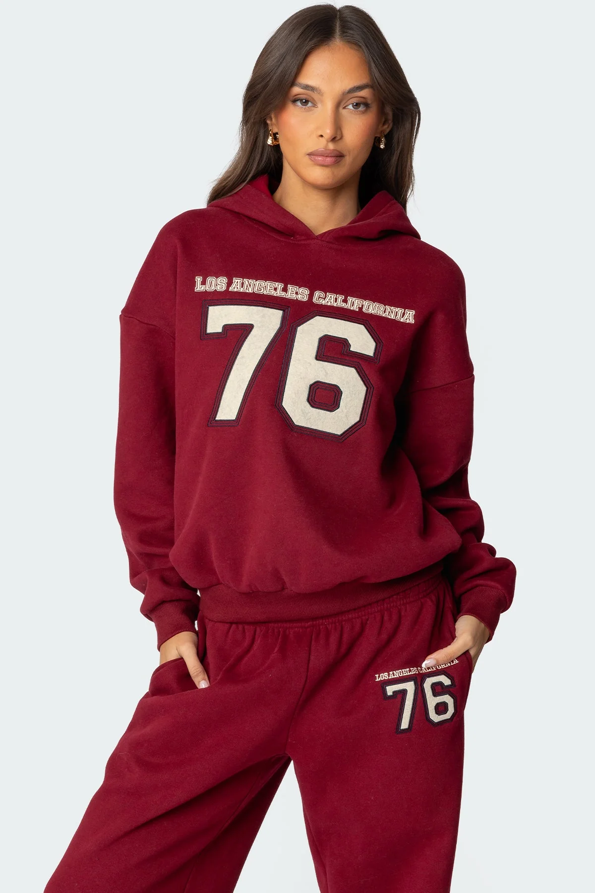 Burgundy Graphic Text Hoodie Set