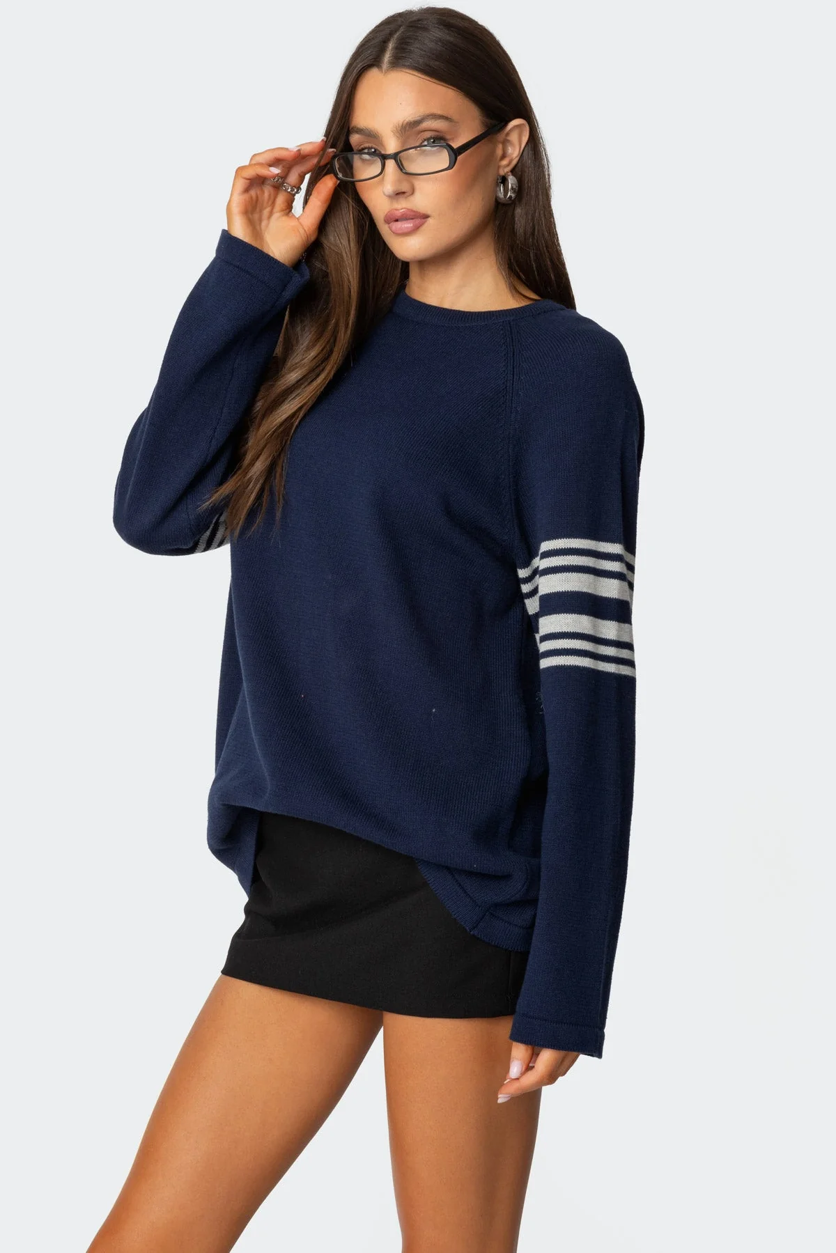 Navy Striped Oversized Knit Sweater