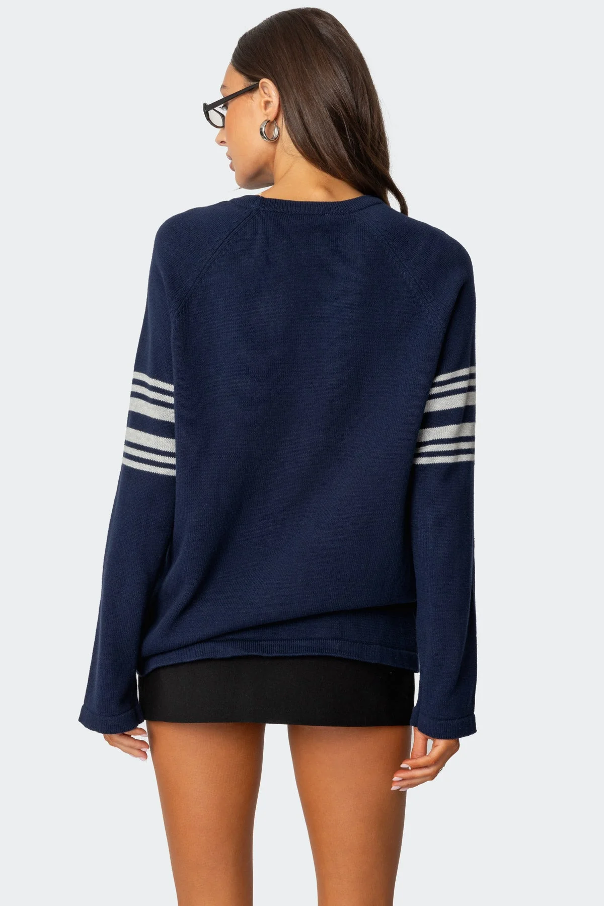 Navy Striped Oversized Knit Sweater