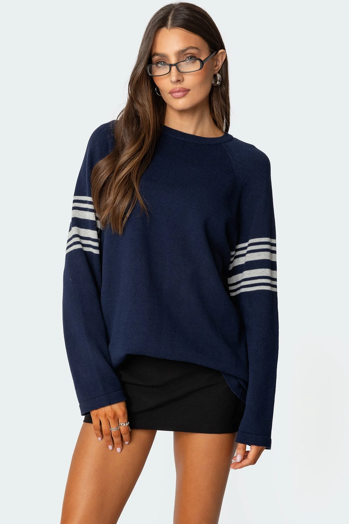 Navy Striped Oversized Knit Sweater