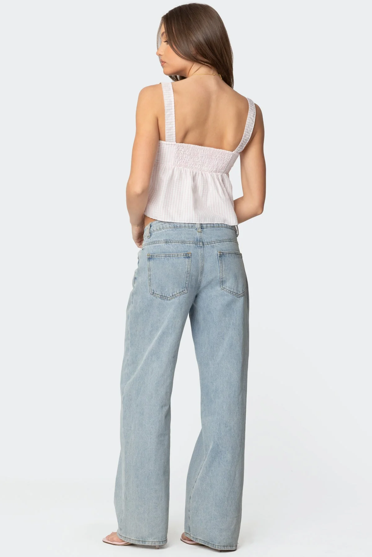 Light Pink Babydoll Tank Top with Gingham Pattern