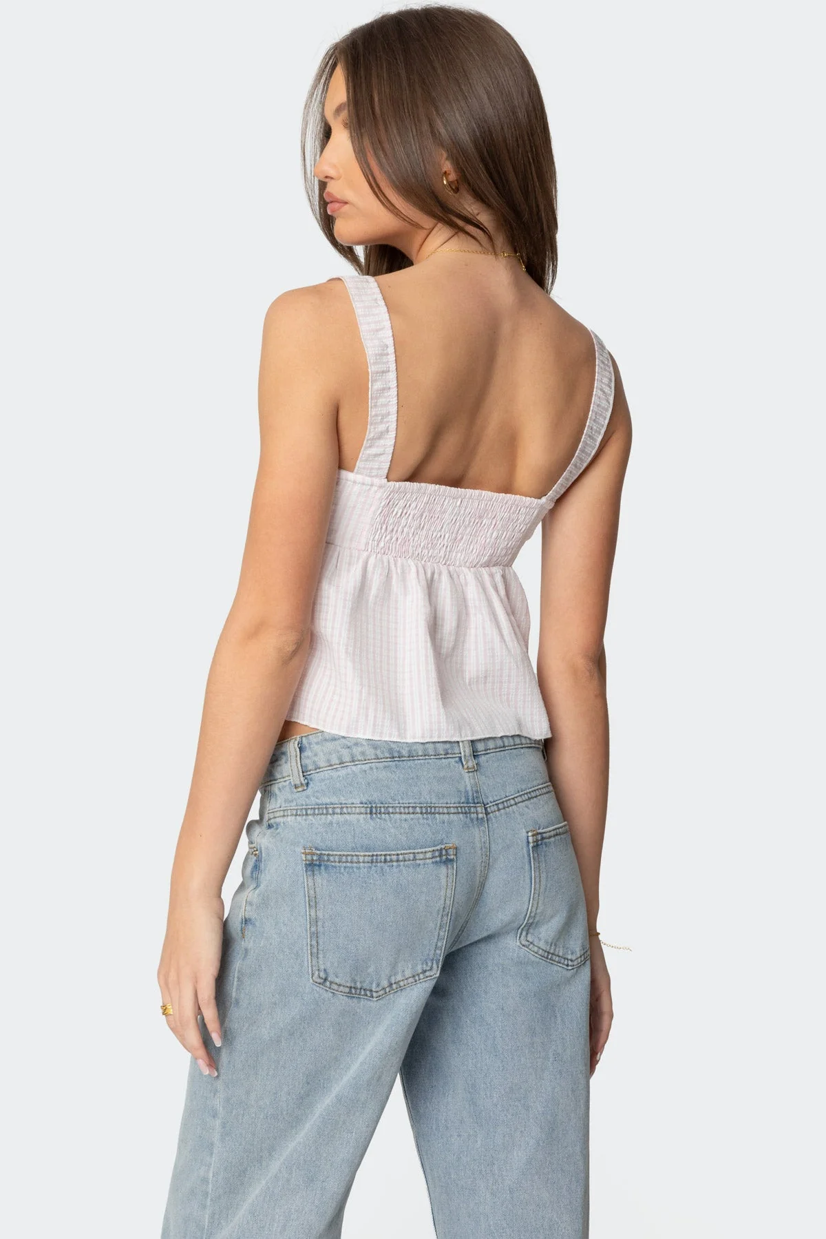 Light Pink Babydoll Tank Top with Gingham Pattern