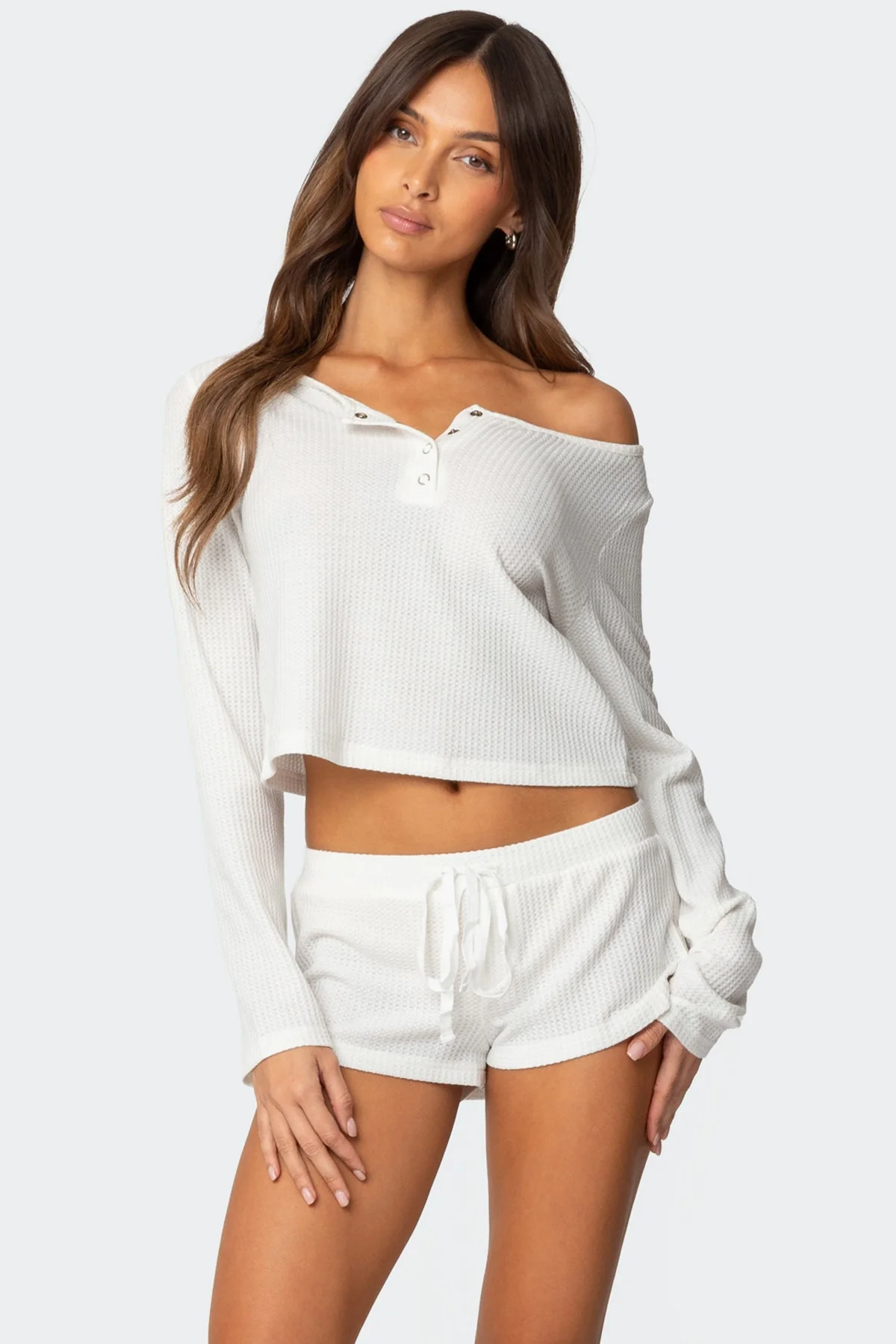 White Teddy Waffle Top for Women