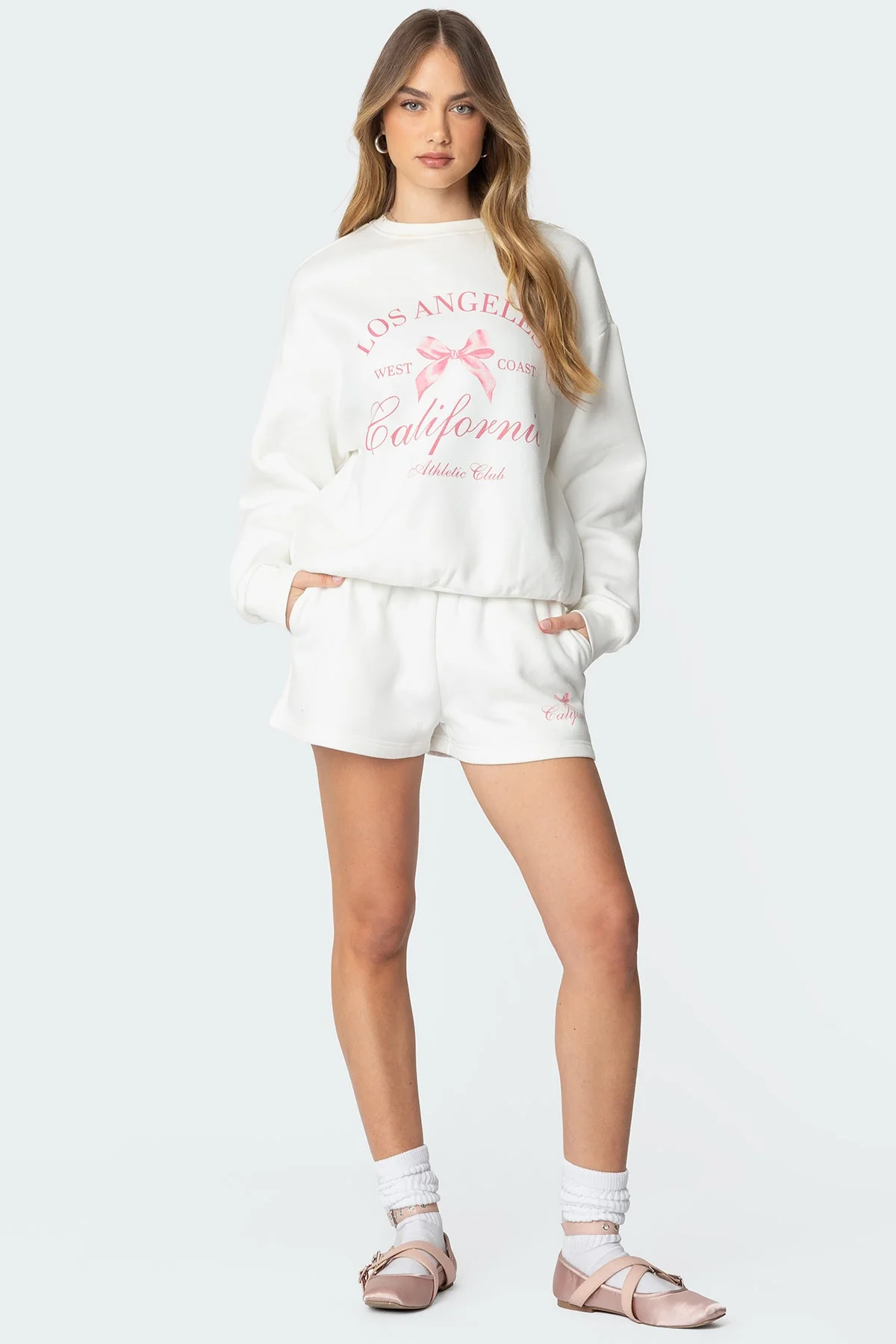 White California Graphic Sweater Shorts Set