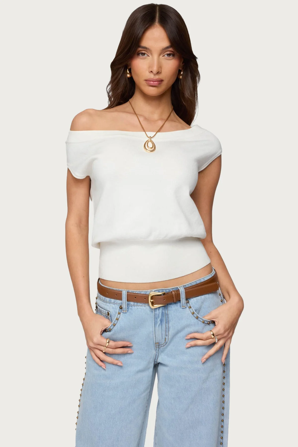 White Off Shoulder Knit Top