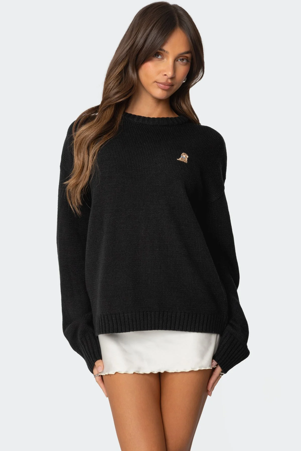 Black Dog Embroidered Knit Sweater