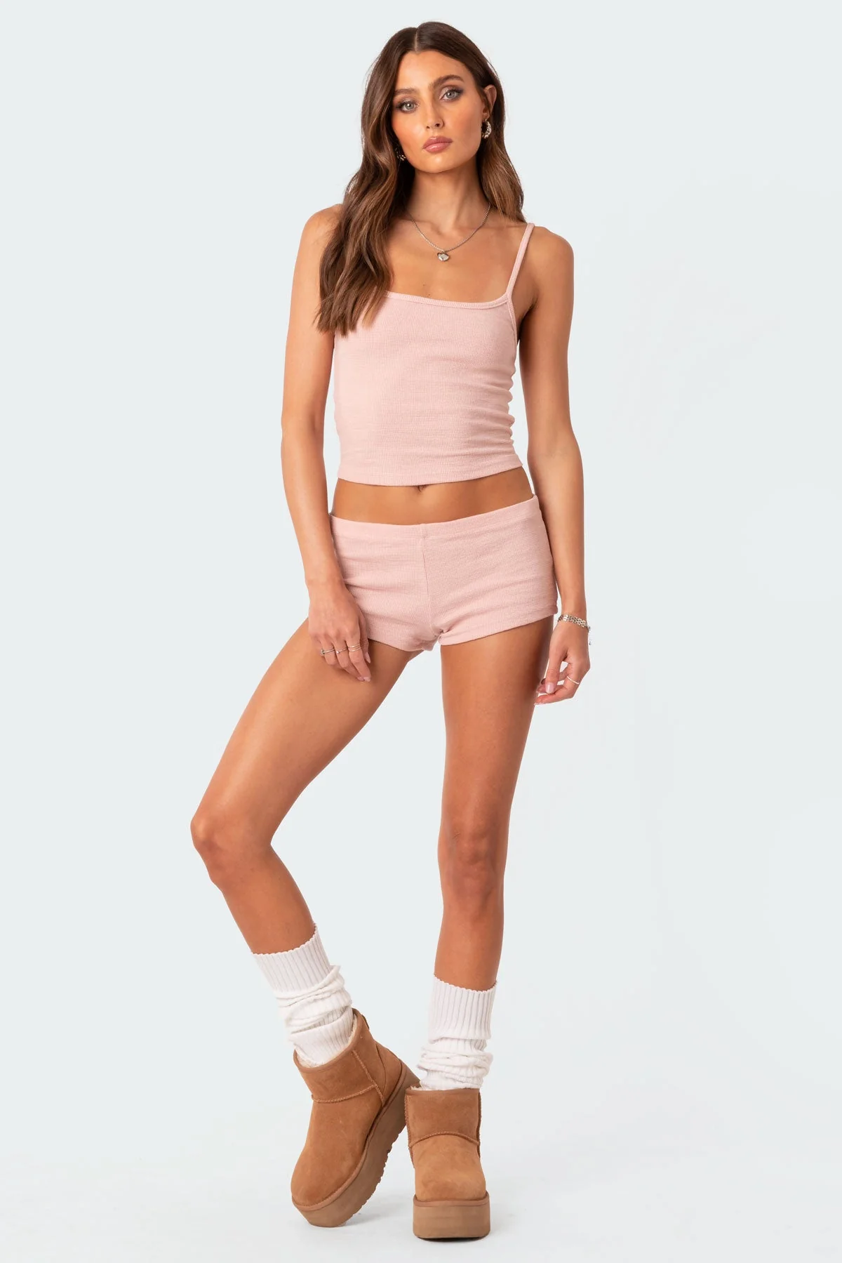 Light Pink Waffle Sleepwear Micro Shorts