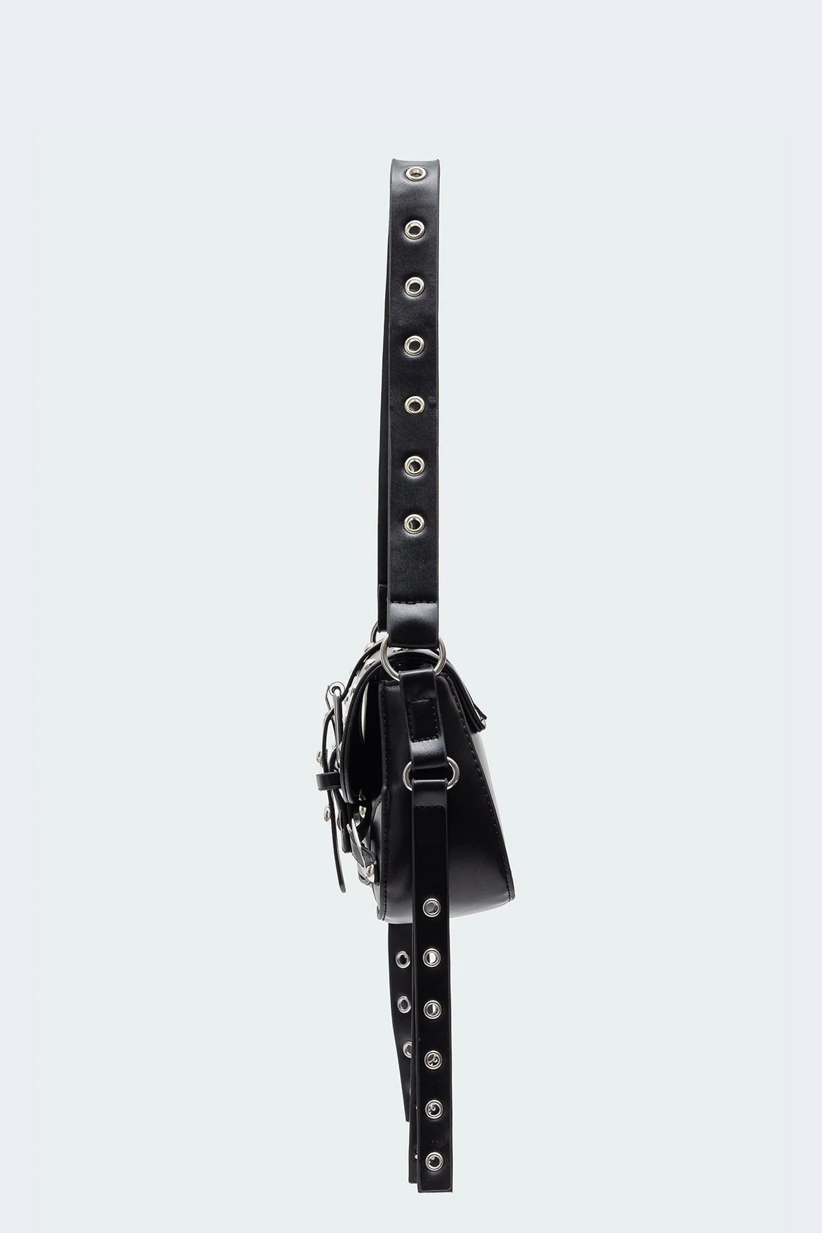 Black Faux Leather Stud & Buckle Shoulder Bag