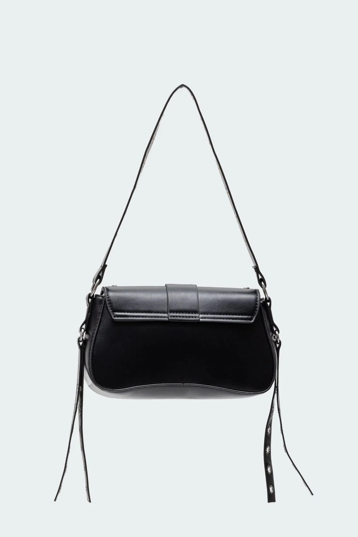 Black Faux Leather Stud & Buckle Shoulder Bag