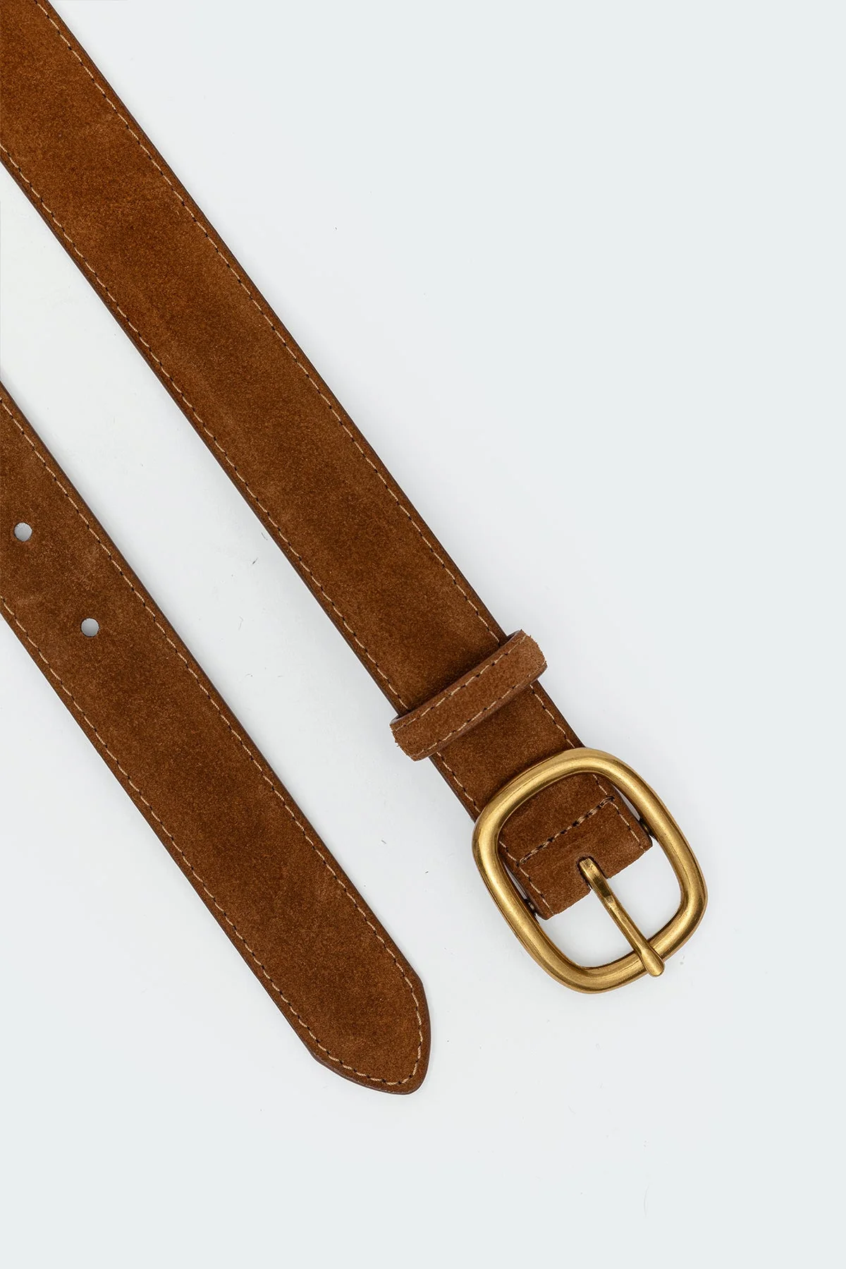 Brown Faux Suede Belt with Oval Buckle