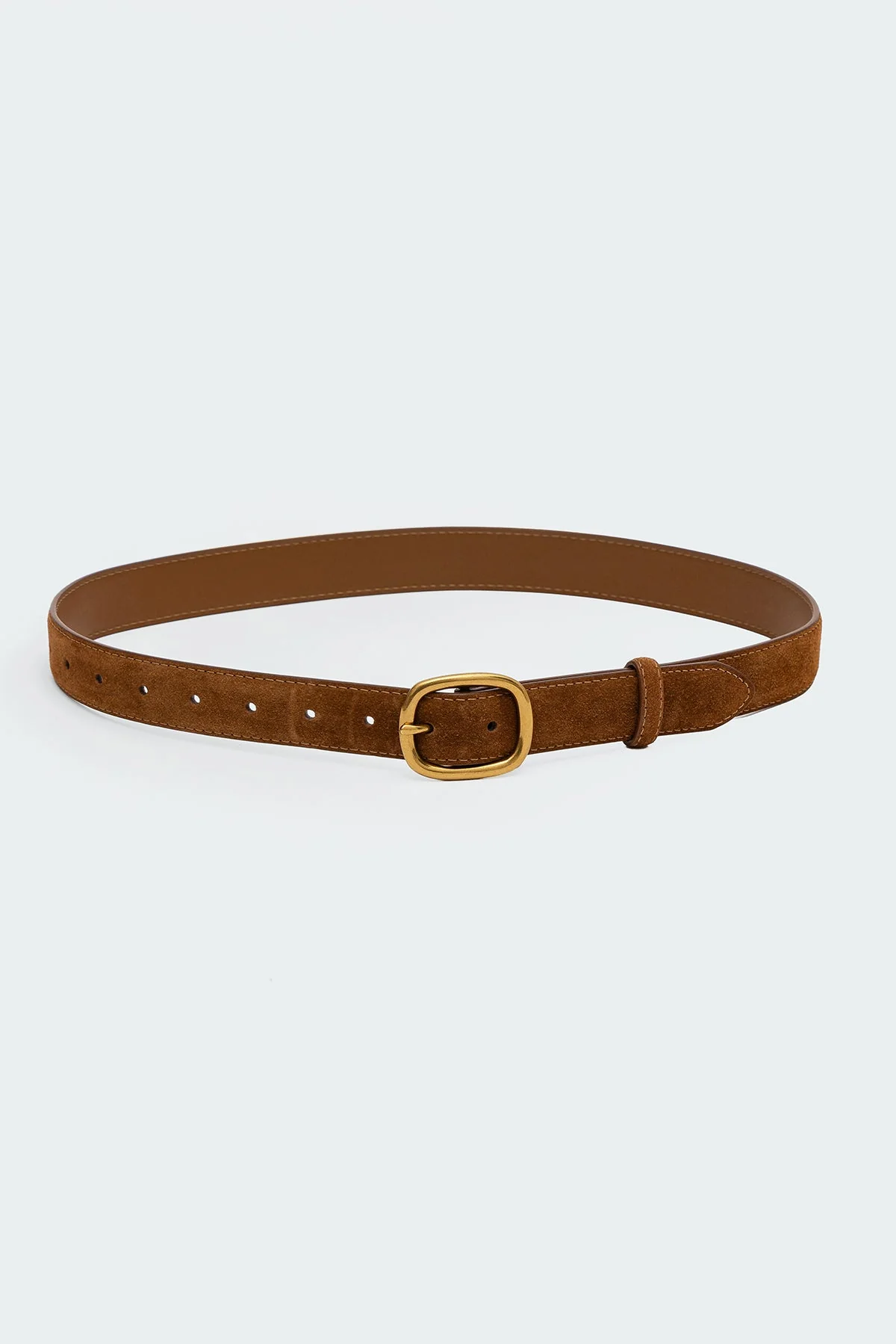 Brown Faux Suede Belt with Oval Buckle