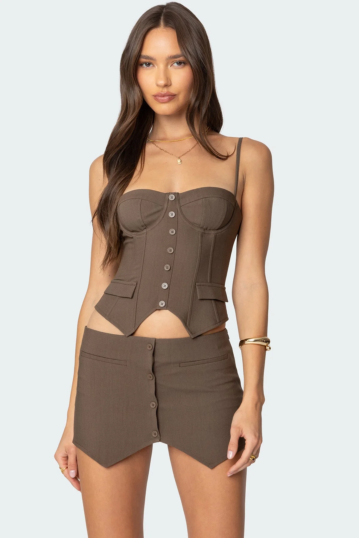 Brown Buttoned Corset Top for Elegant Evenings