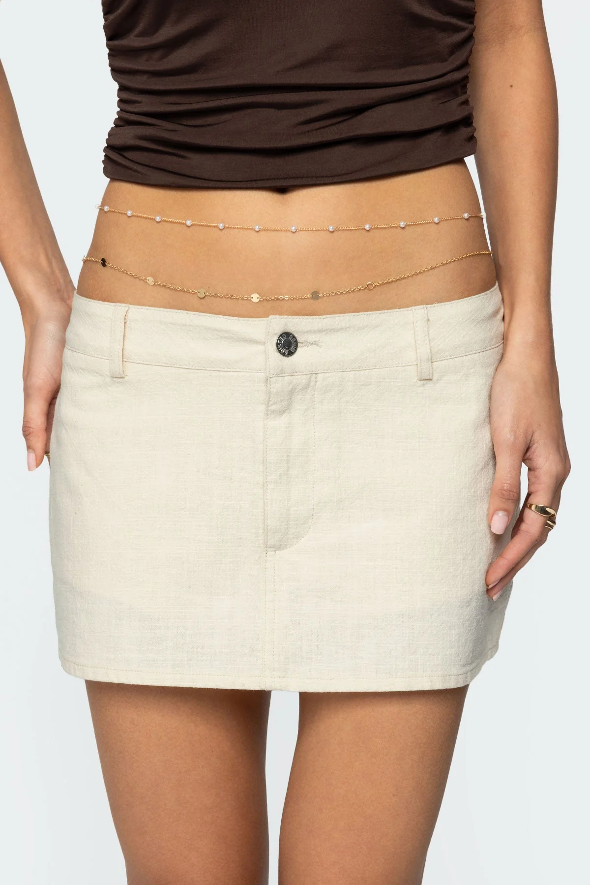 Elegant Pearl Double Belly Chain in Gold Tone