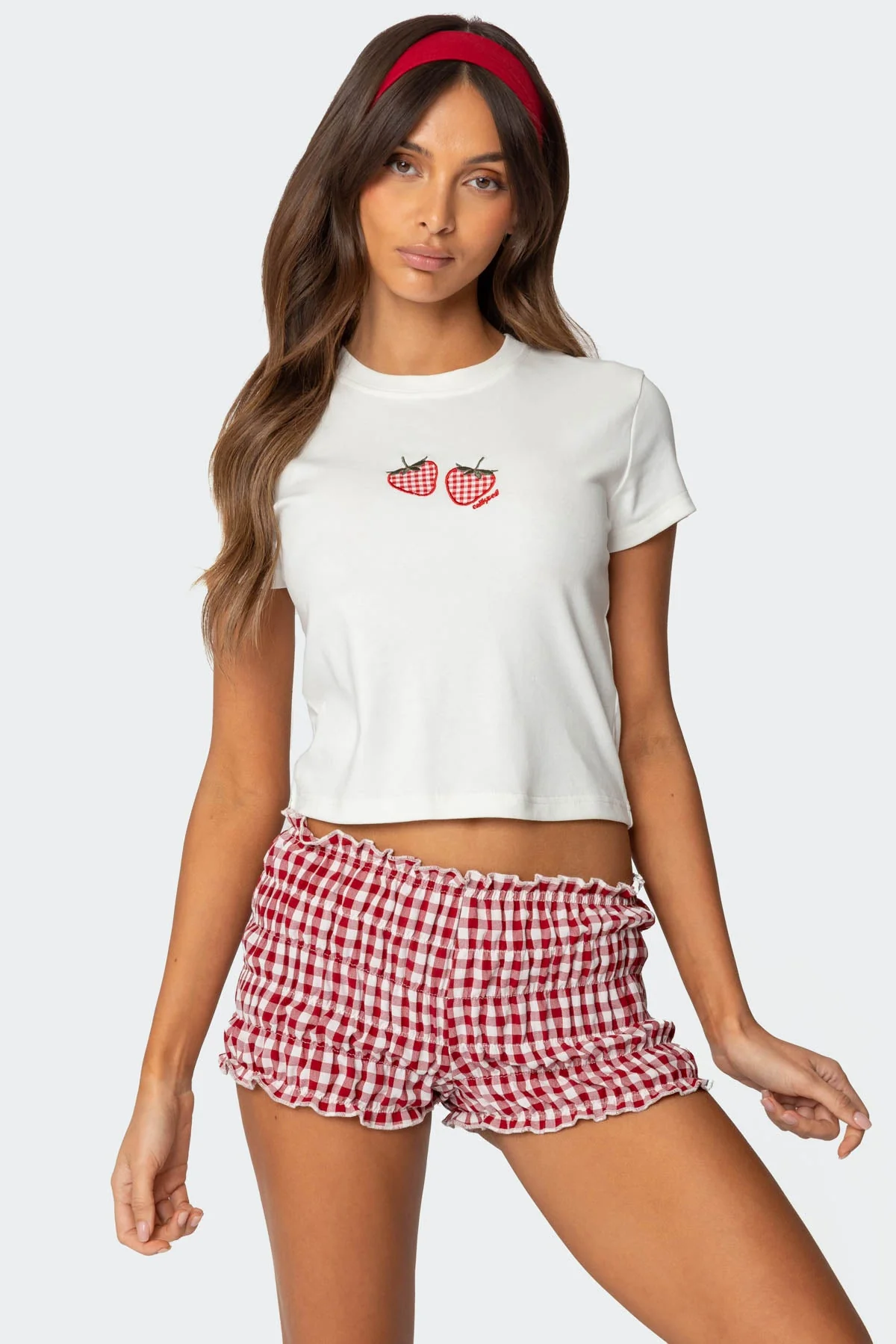 Baby Strawberry Patch Graphic Tee in White Cotton Spandex Blend