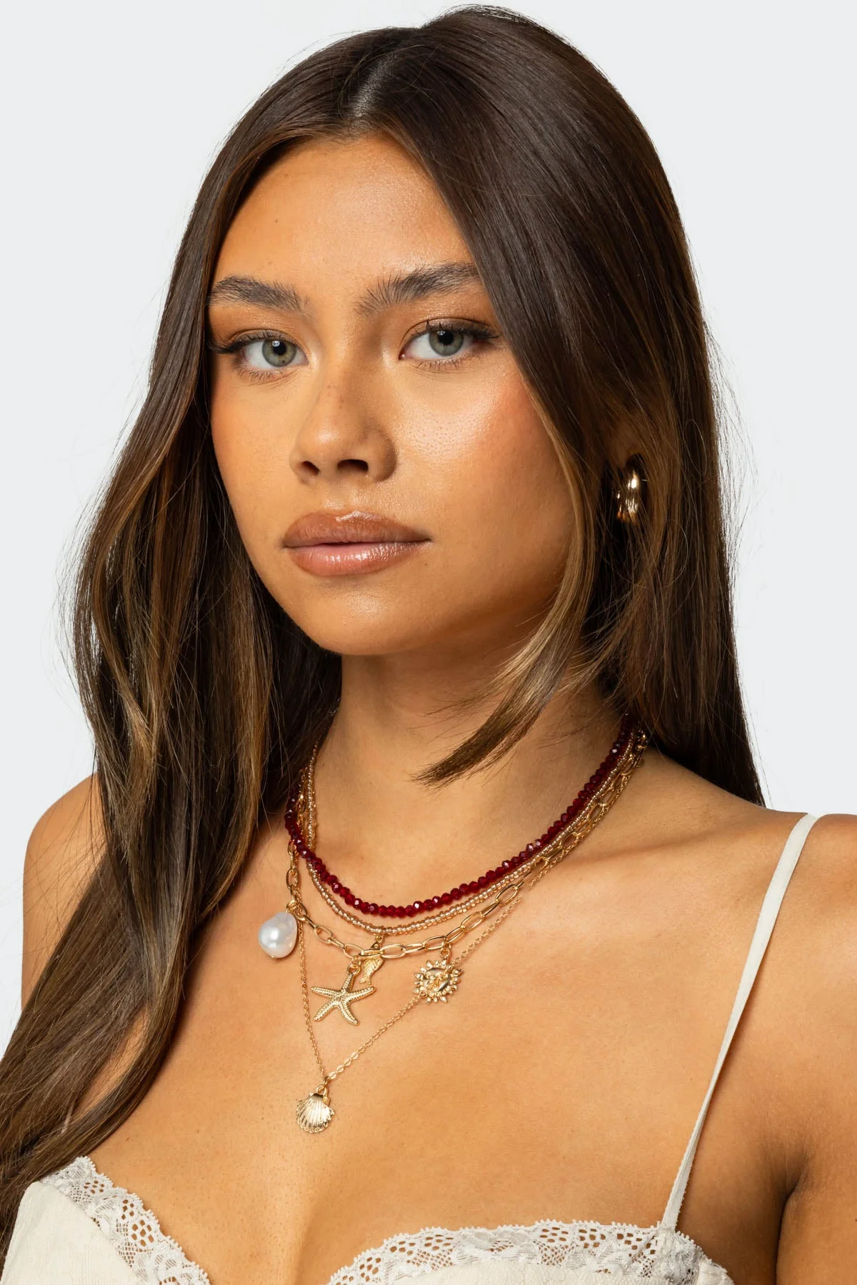 Gold and Red Coastal Charm Necklace Pack