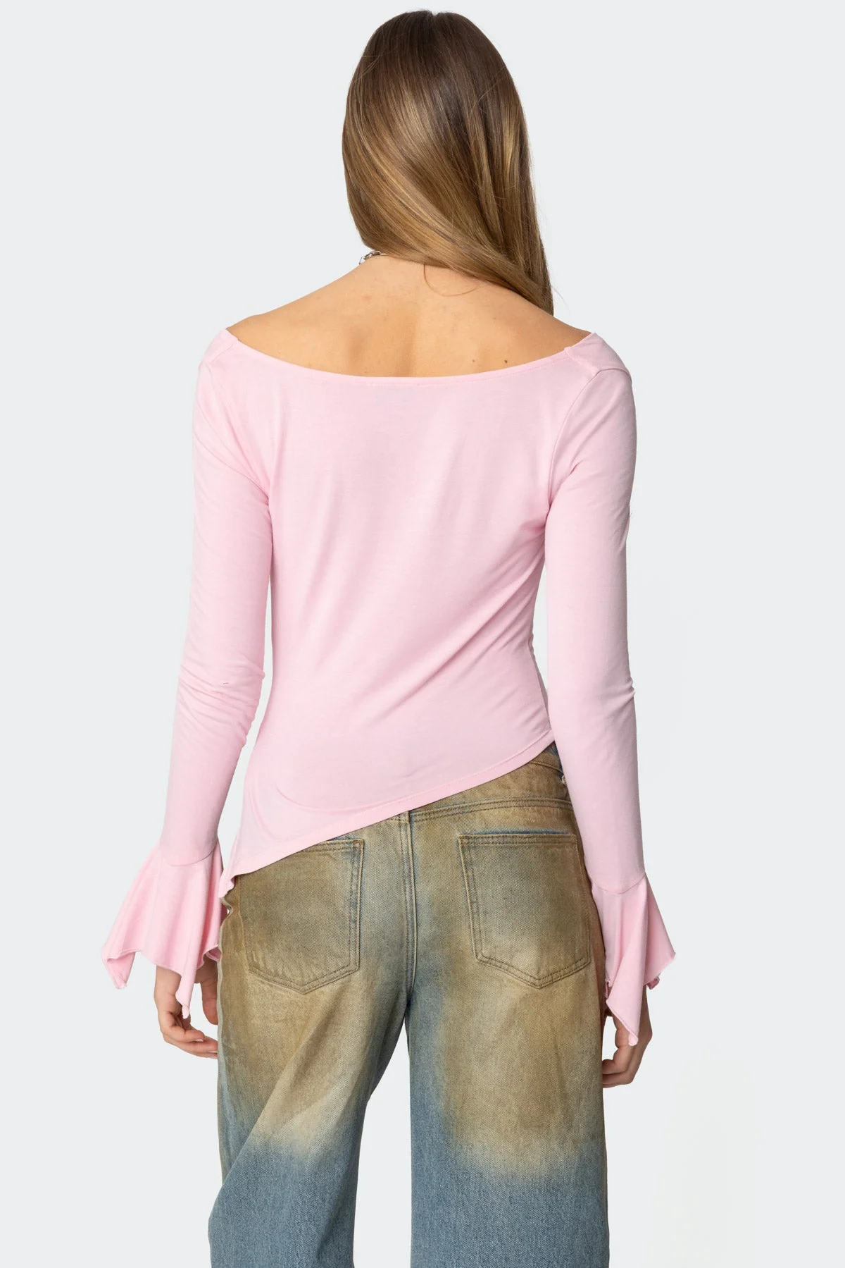 Pink Cowl Neck Asymmetric Top for Women
