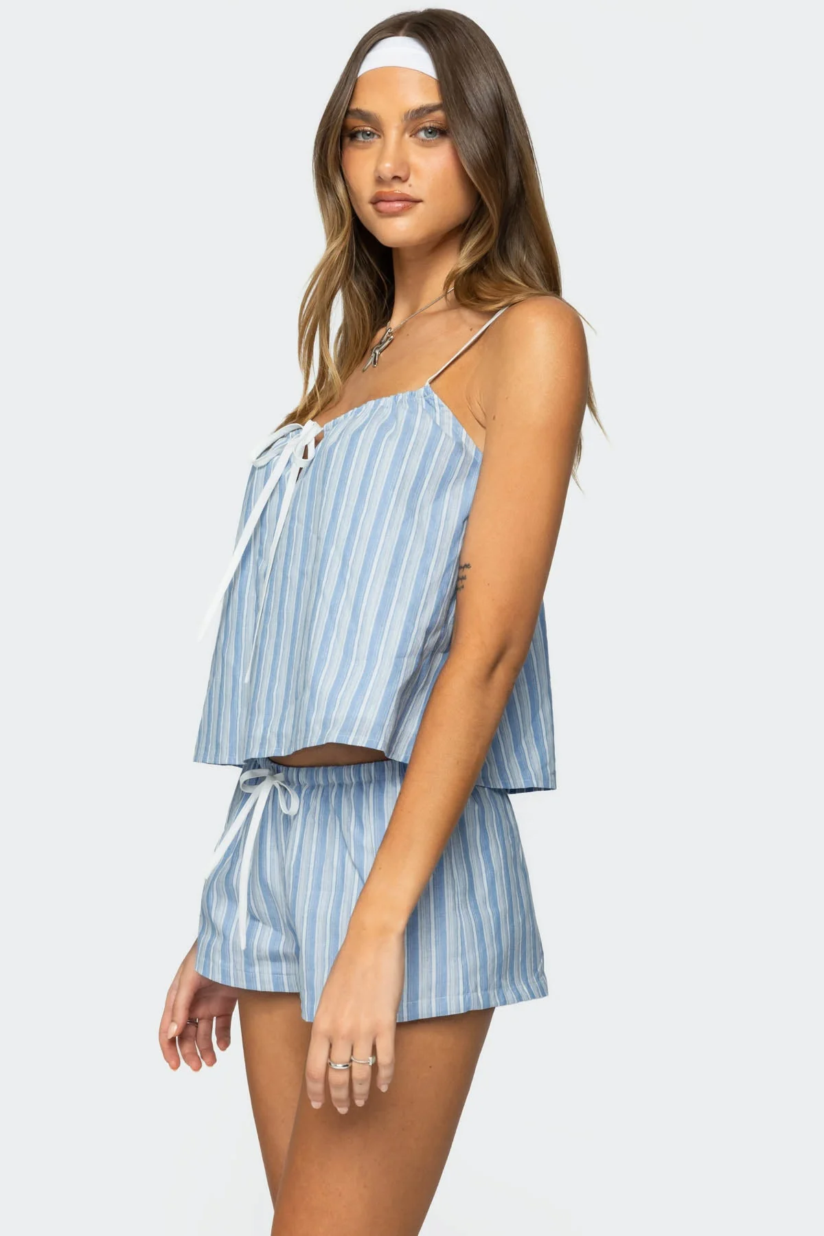 Blue Striped Babydoll Tank Top Set