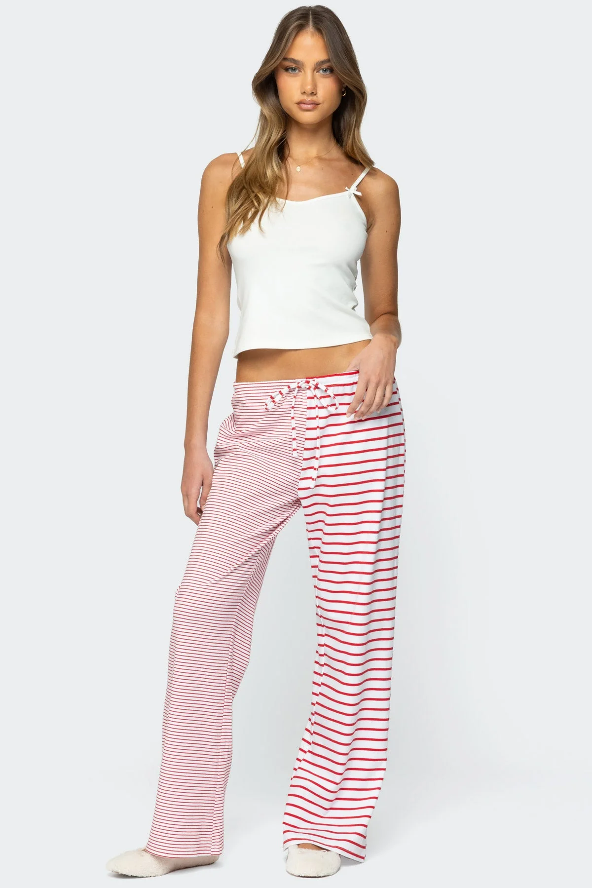 Mixed Striped Cotton Spandex Straight Pants