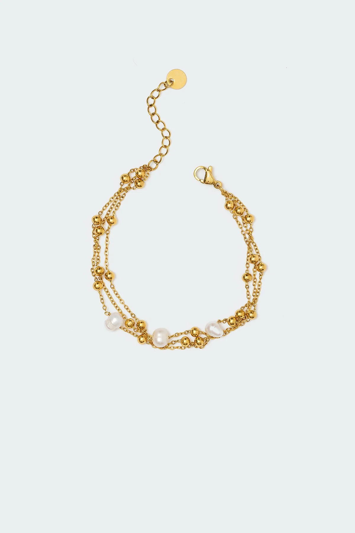 Chic Layered Gold Bracelet - Pearl & Bead Detailing