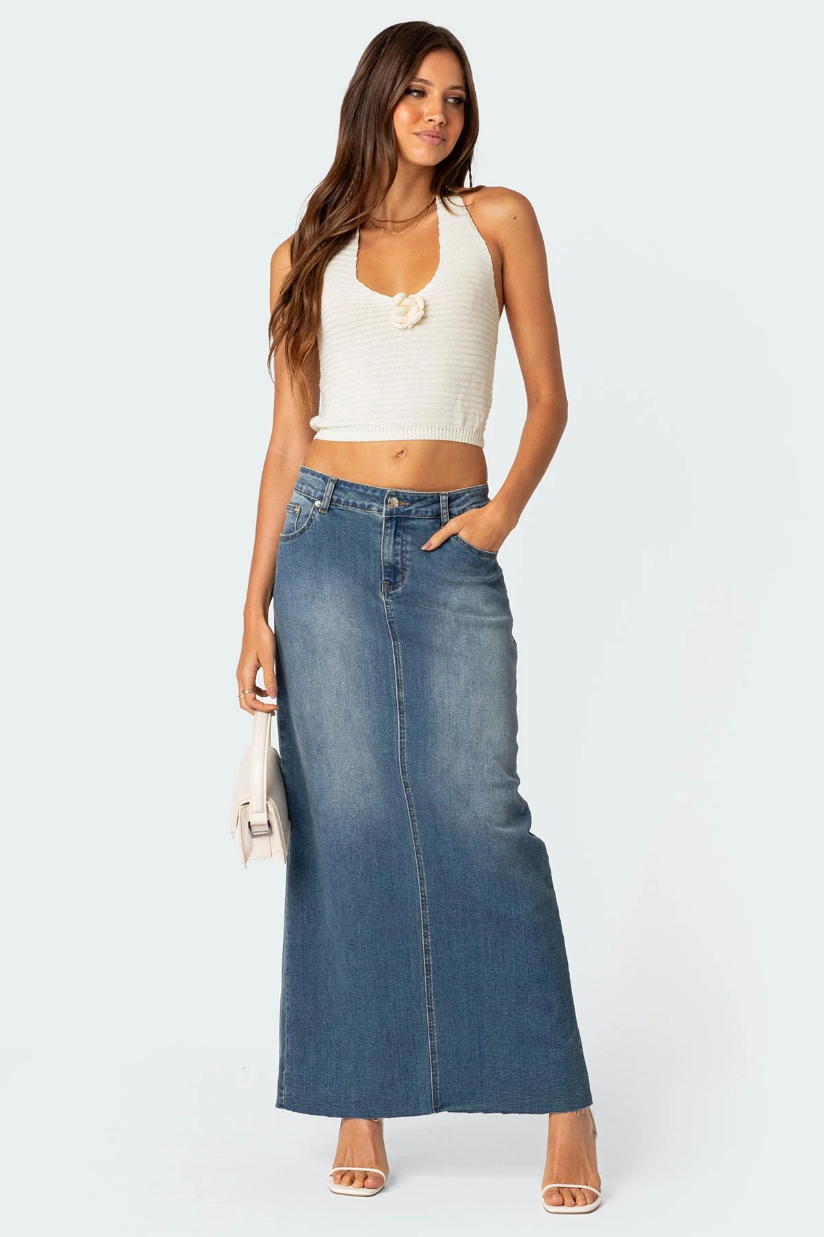 Blue Denim Maxi Skirt