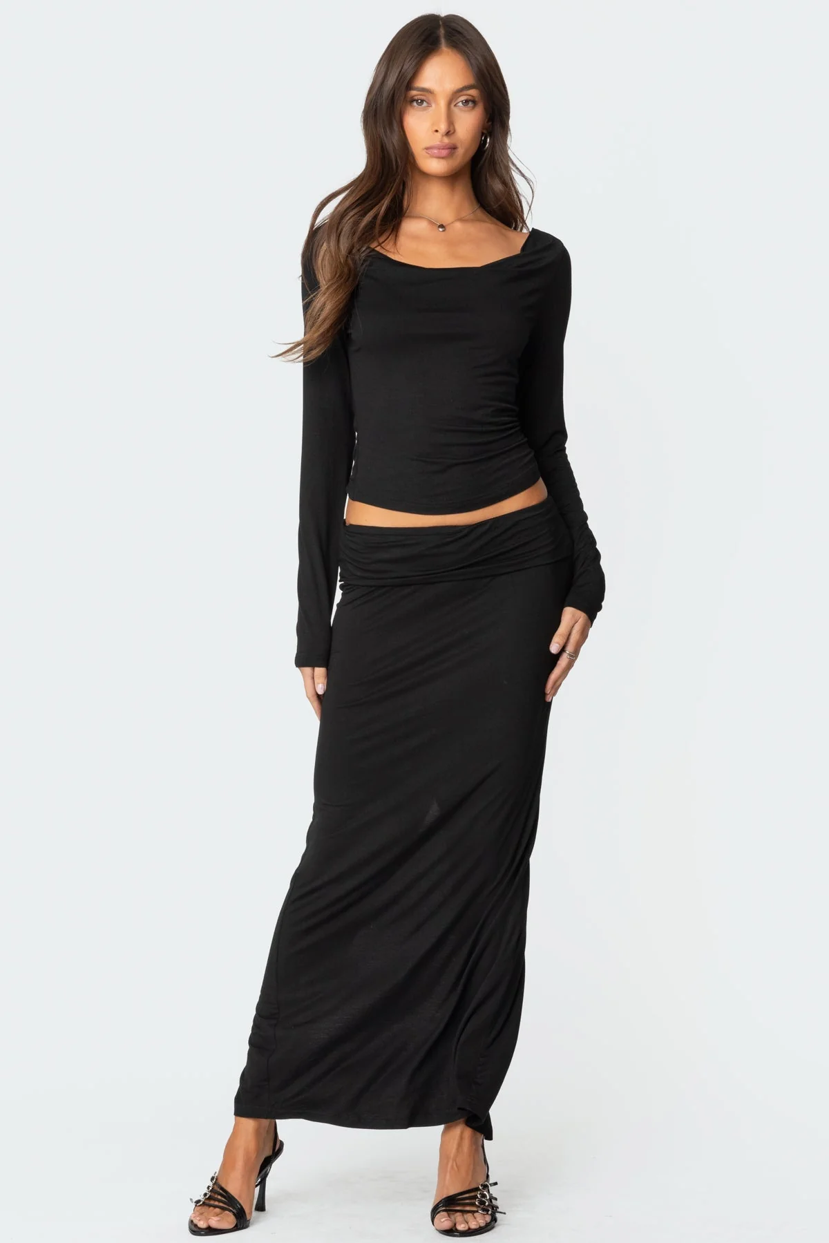 Black Fold Over Maxi Skirt Set