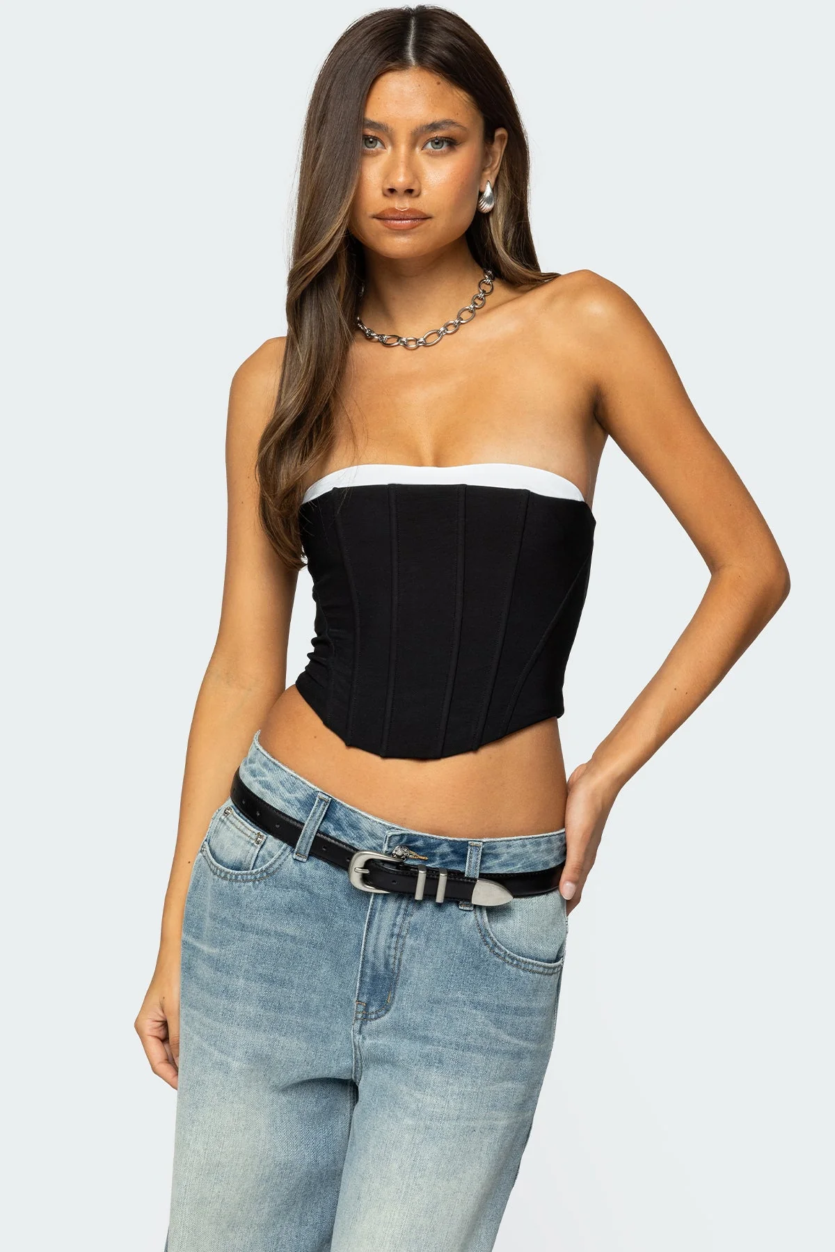 Black and White Mesh Corset with Contrast Layering