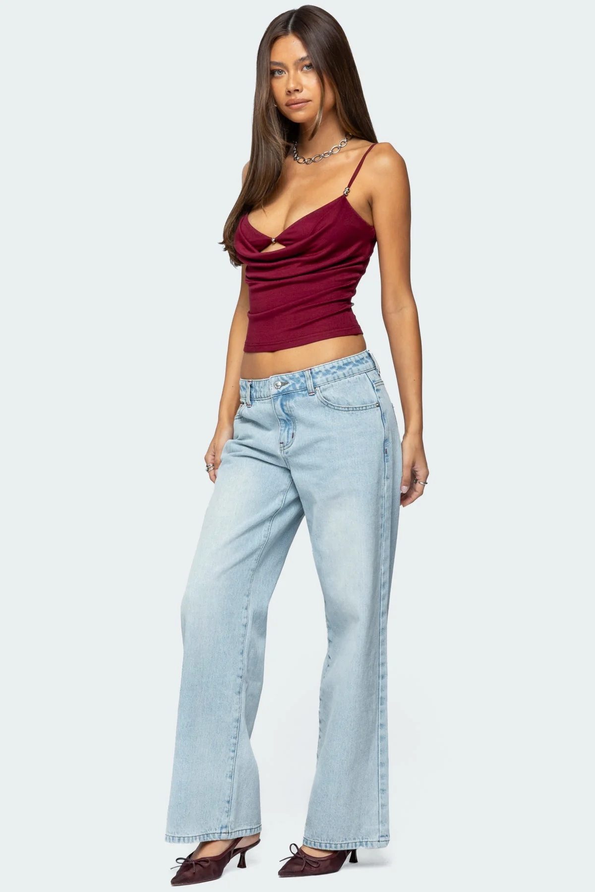 Layered Cowl Neck Tank Top with Adjustable Straps