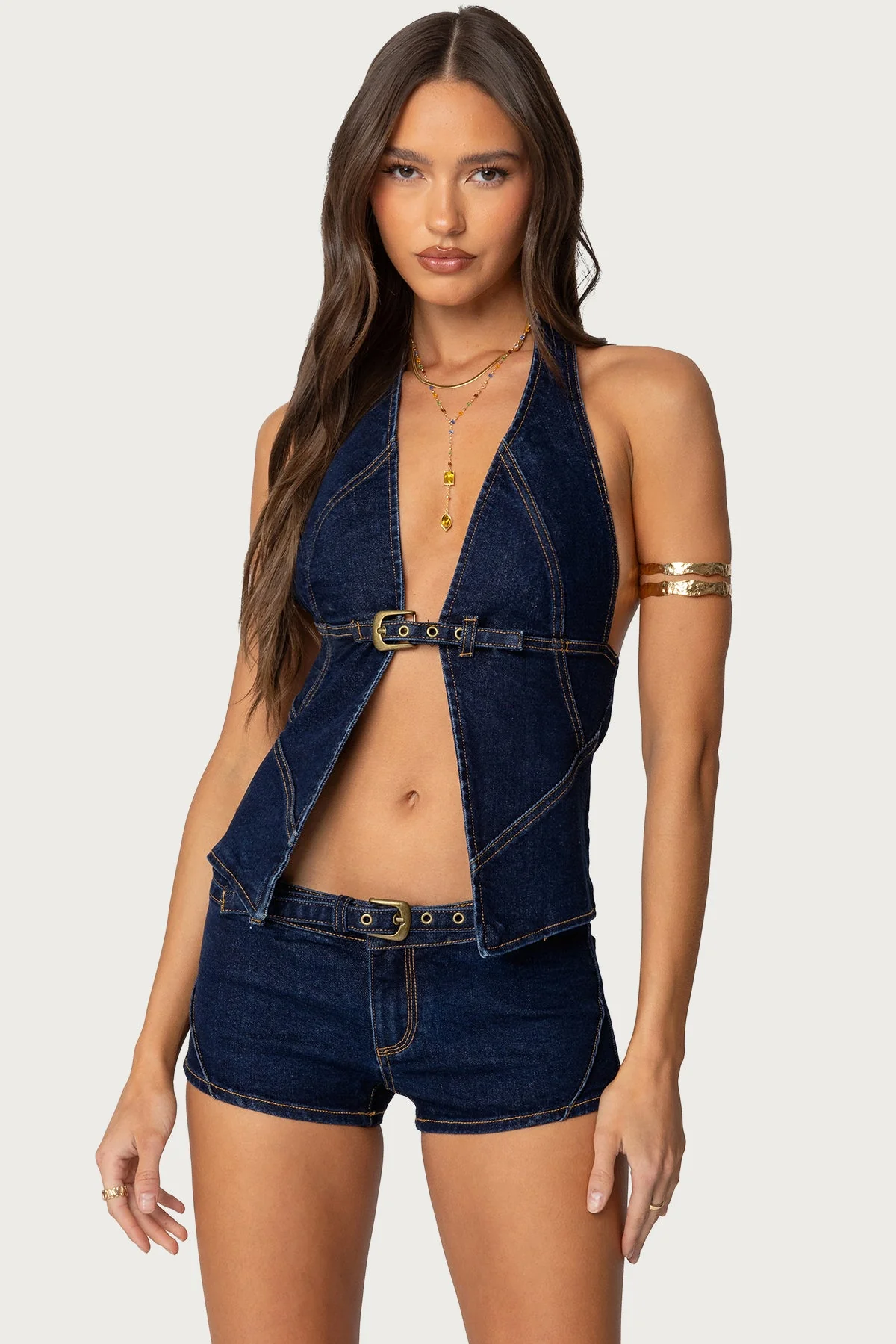 Ciel Denim Halter Top with Front Split