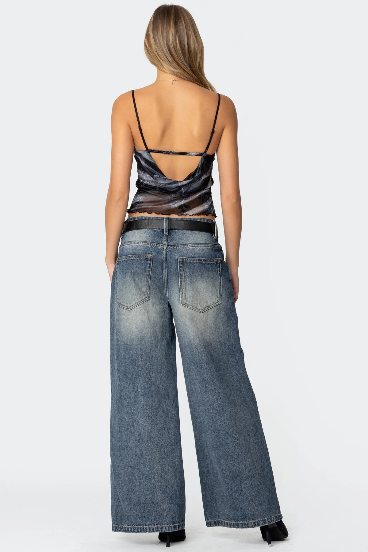 Womens Printed Nylon Tank Top in Black